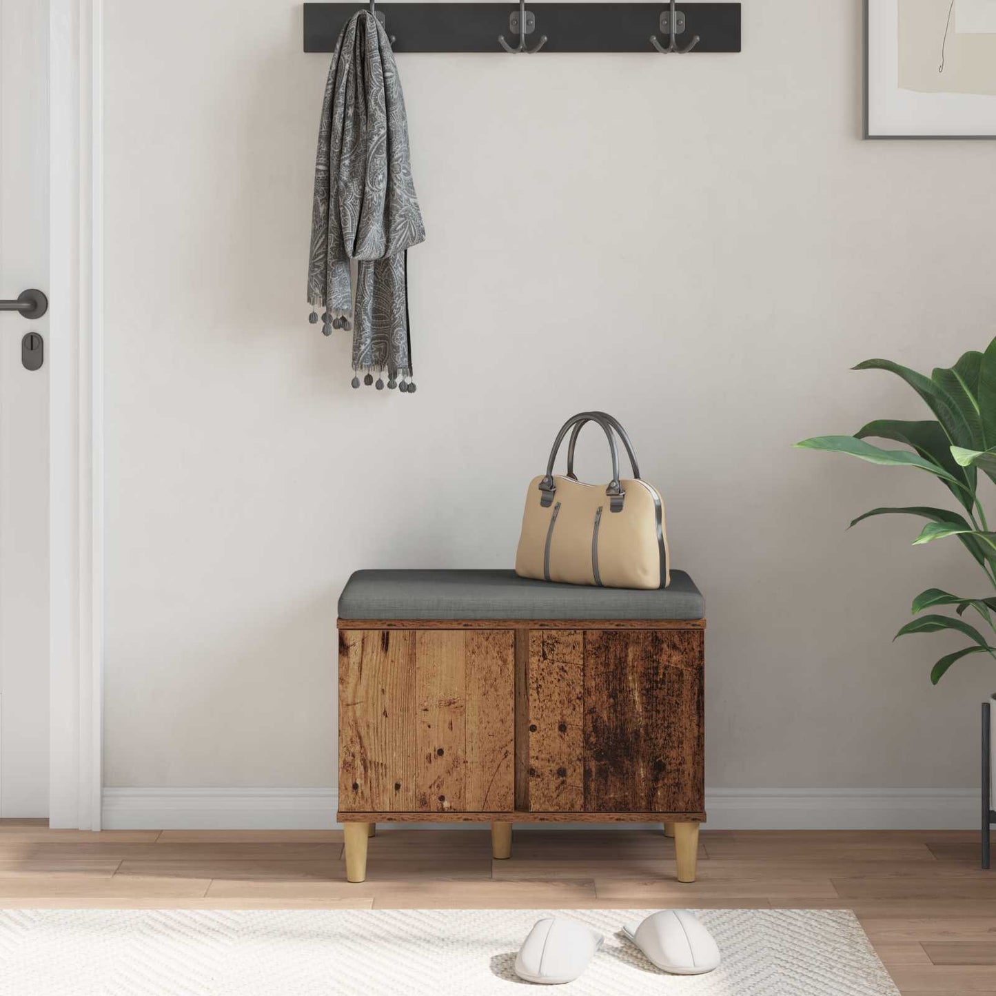 Halbank met kussen met opslag Oudhout 60 x 38 x 46 cm