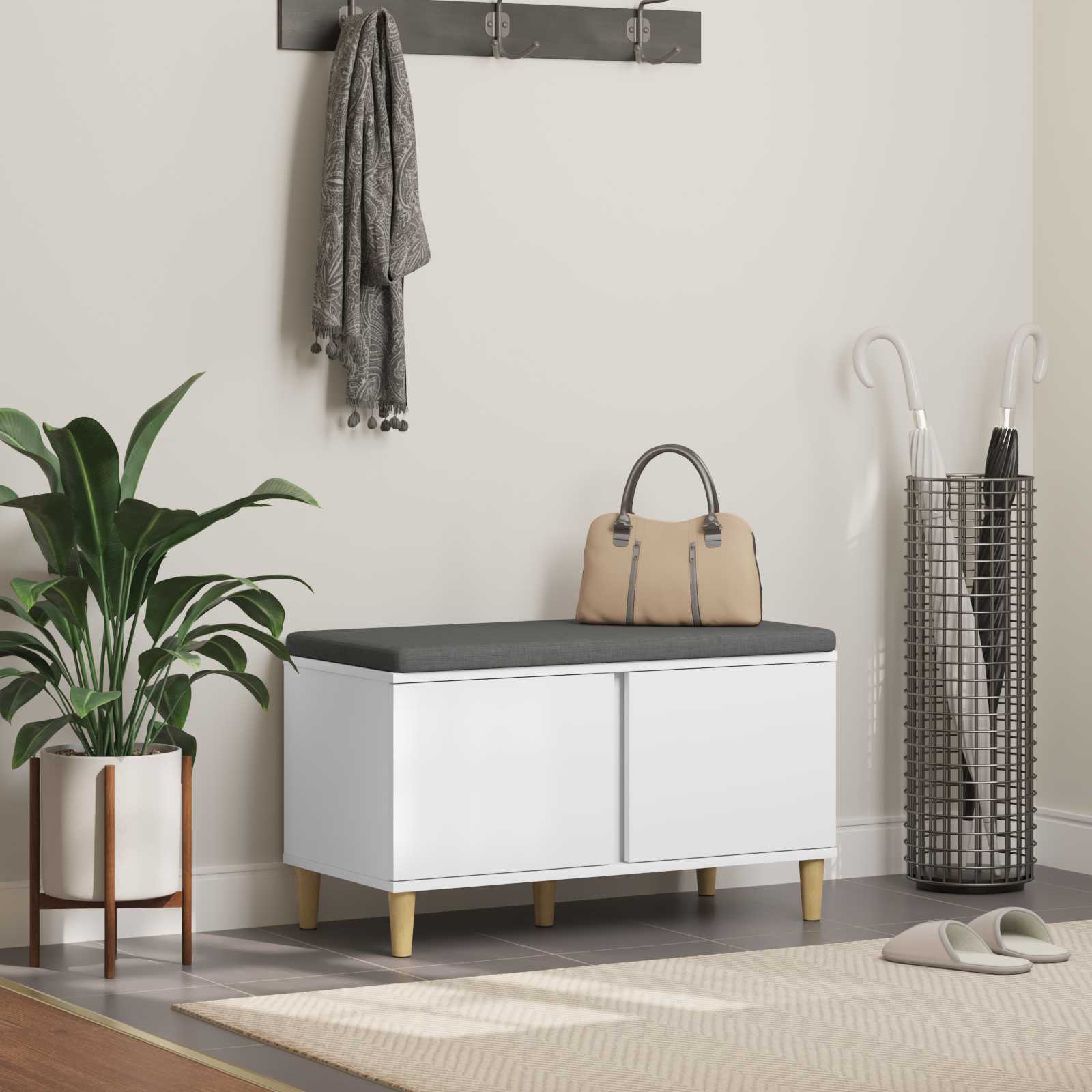 Halbank met kussen met opslag met de deur Wit 60 x 38 x 46 cm