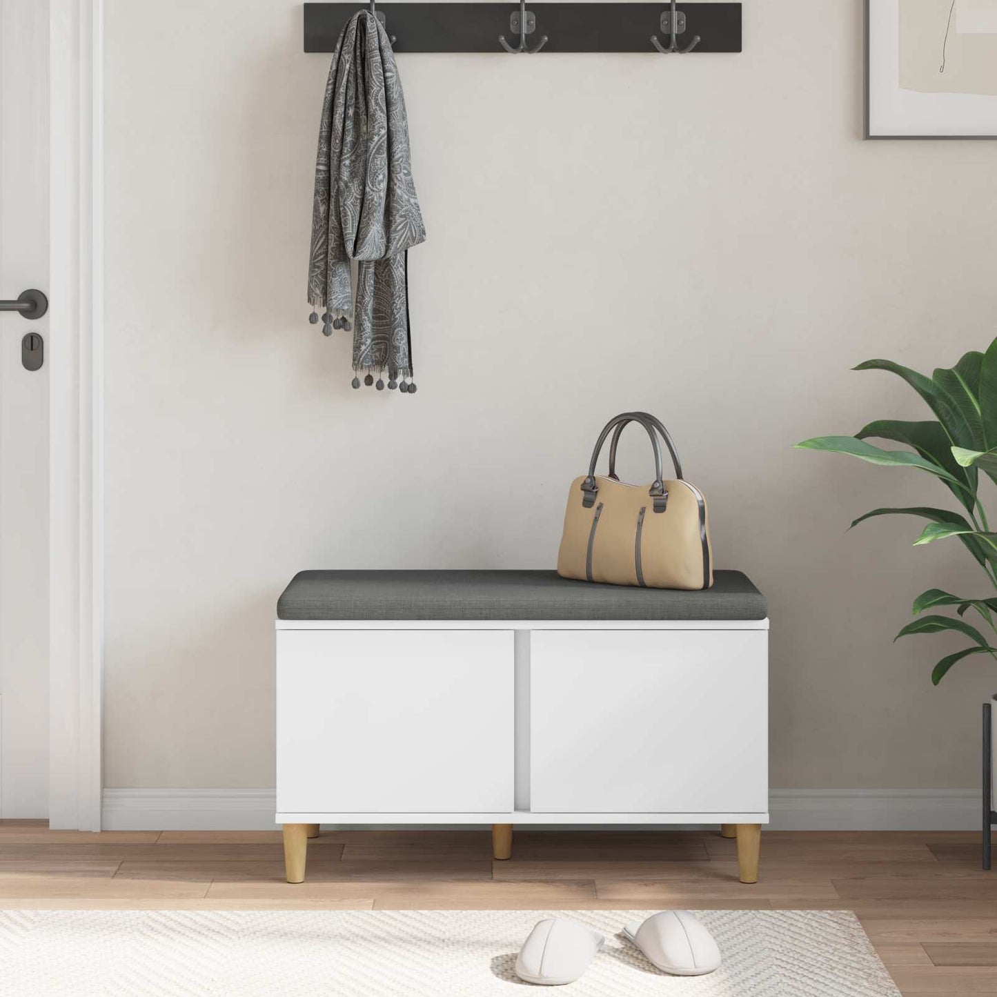 Halbank met kussen met opslag met de deur Wit 60 x 38 x 46 cm
