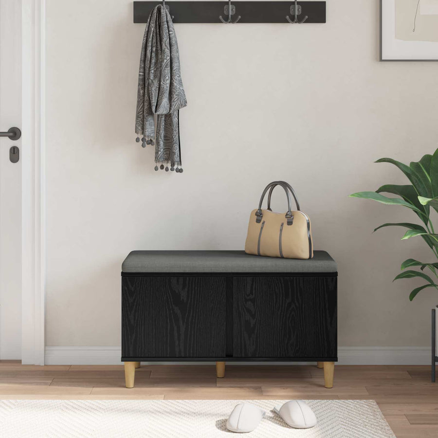 Halbank met kussen met opslag Zwart Eiken 60 x 38 x 46 cm