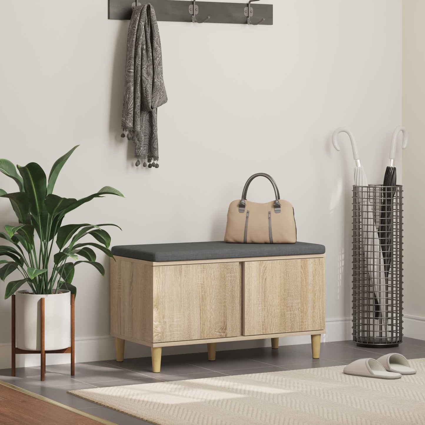 Halbank met kussen met opslag Sonoma Eiken 60 x 38 x 46 cm