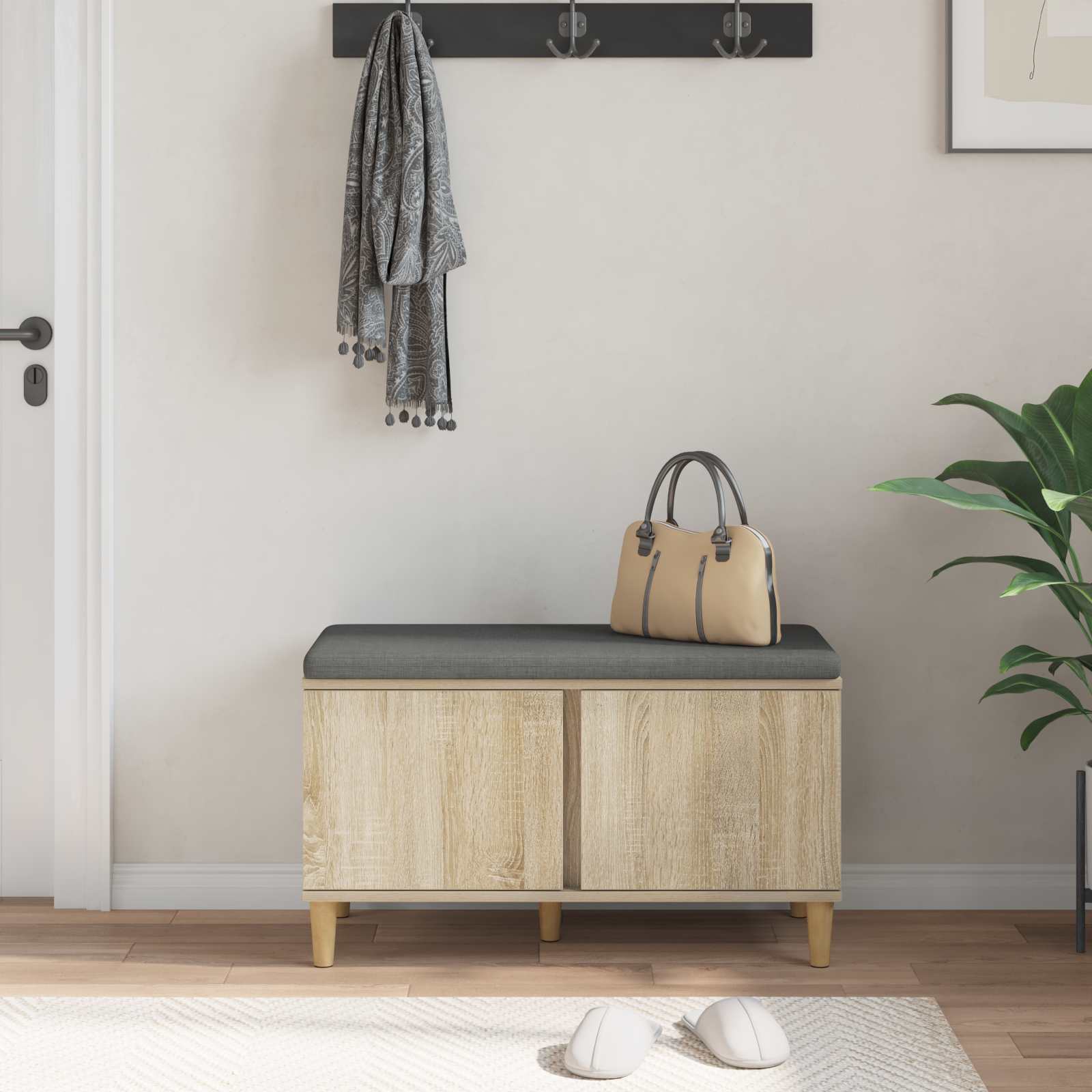 Halbank met kussen met opslag Sonoma Eiken 60 x 38 x 46 cm