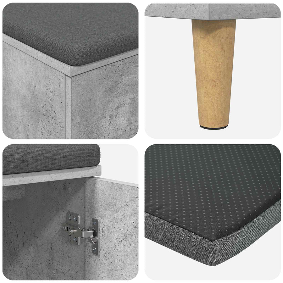 Halbank met kussen met opslag Beton Grijs 60 x 38 x 46 cm