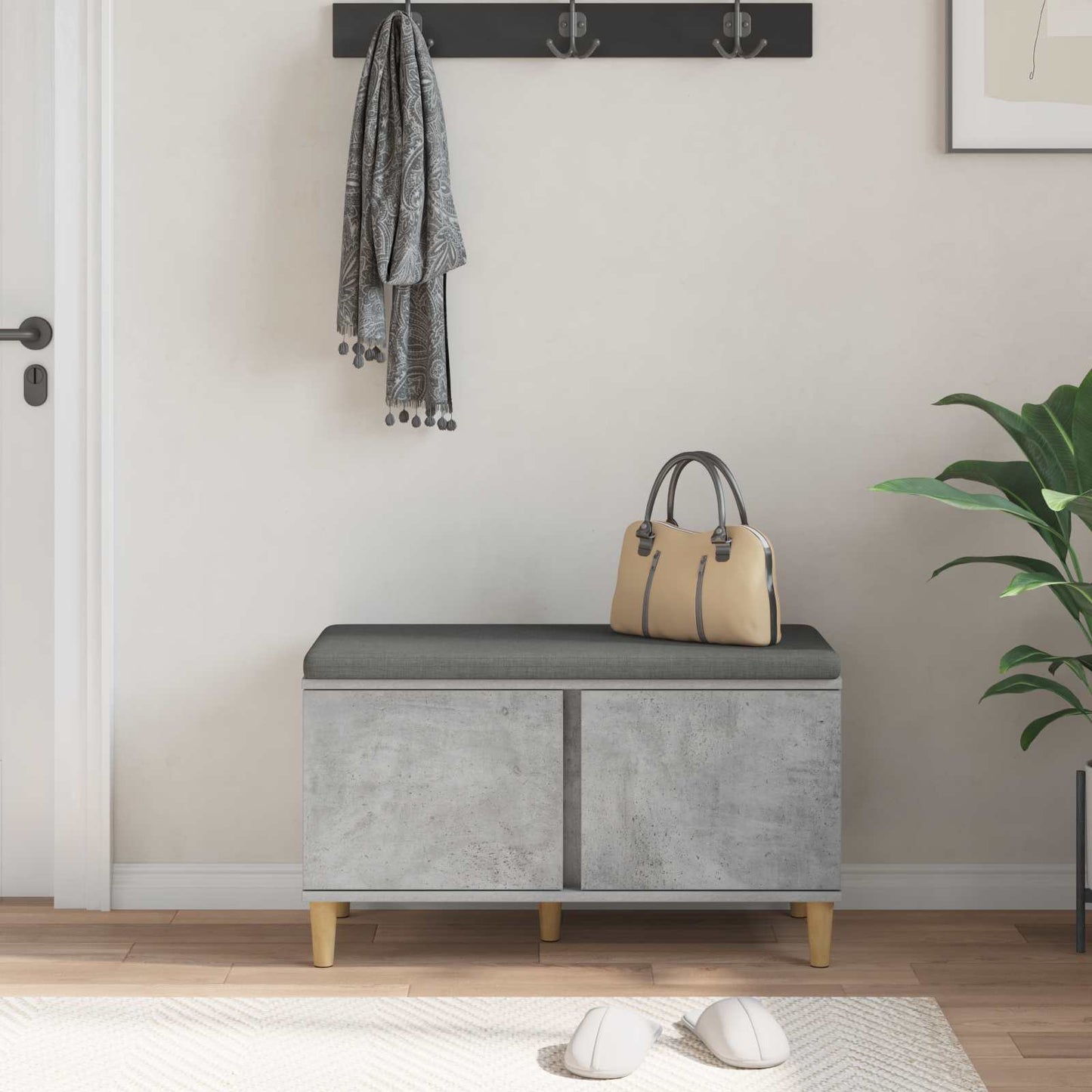 Halbank met kussen met opslag Beton Grijs 60 x 38 x 46 cm