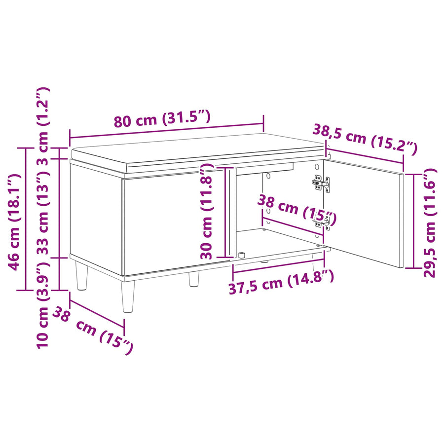 Halbank met kussen met opslag Beton Grijs 60 x 38 x 46 cm