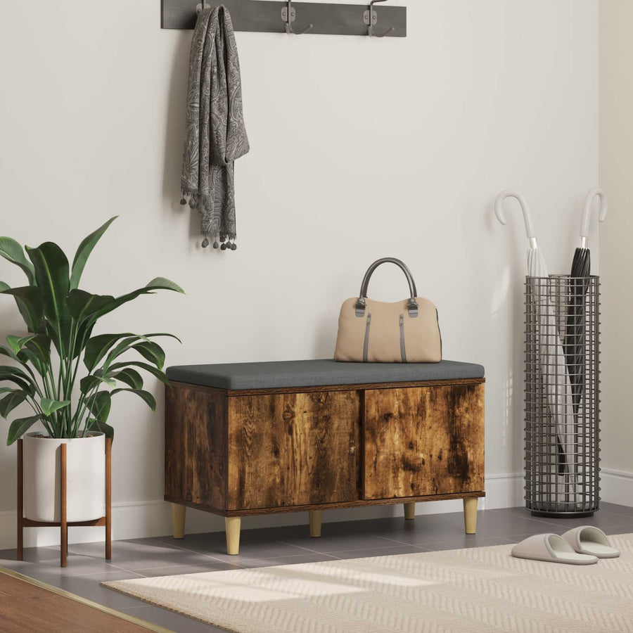 Halbank met kussen met opslag Gerookt eiken 60 x 38 x 46 cm