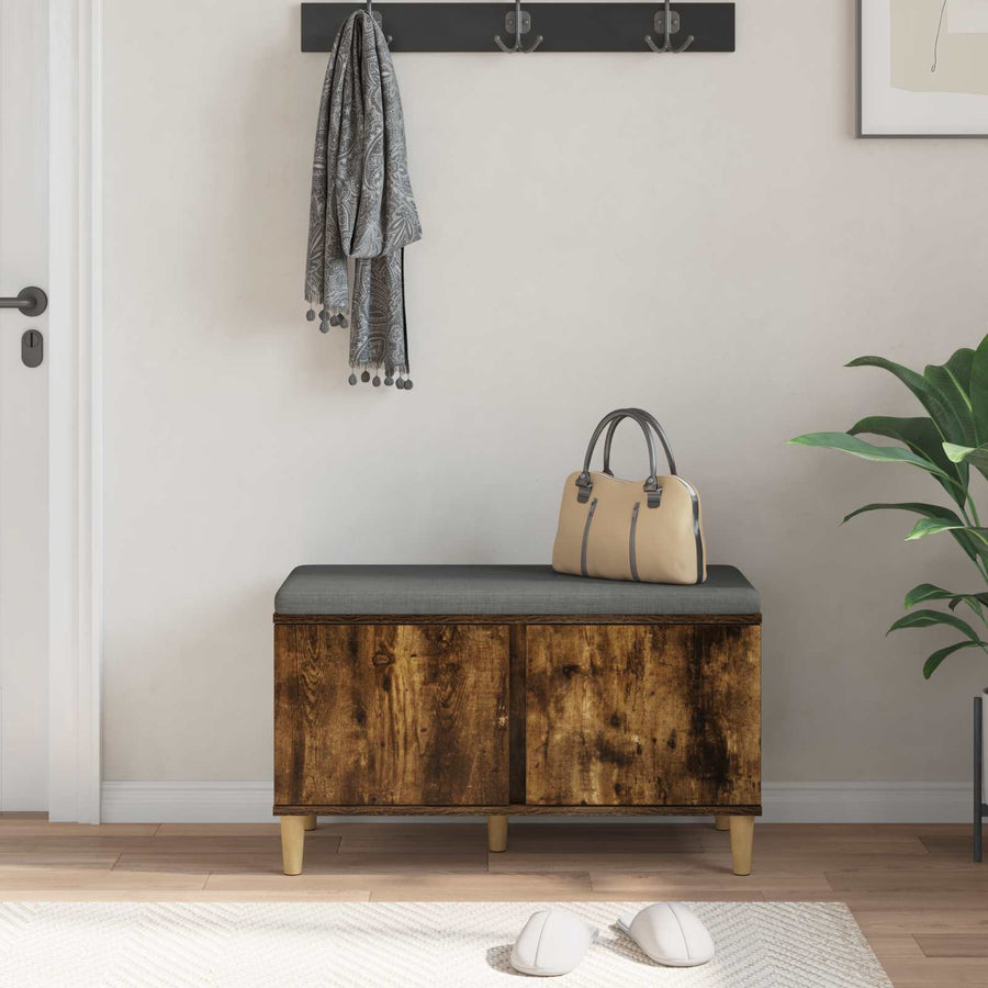 Halbank met kussen met opslag Gerookt eiken 60 x 38 x 46 cm
