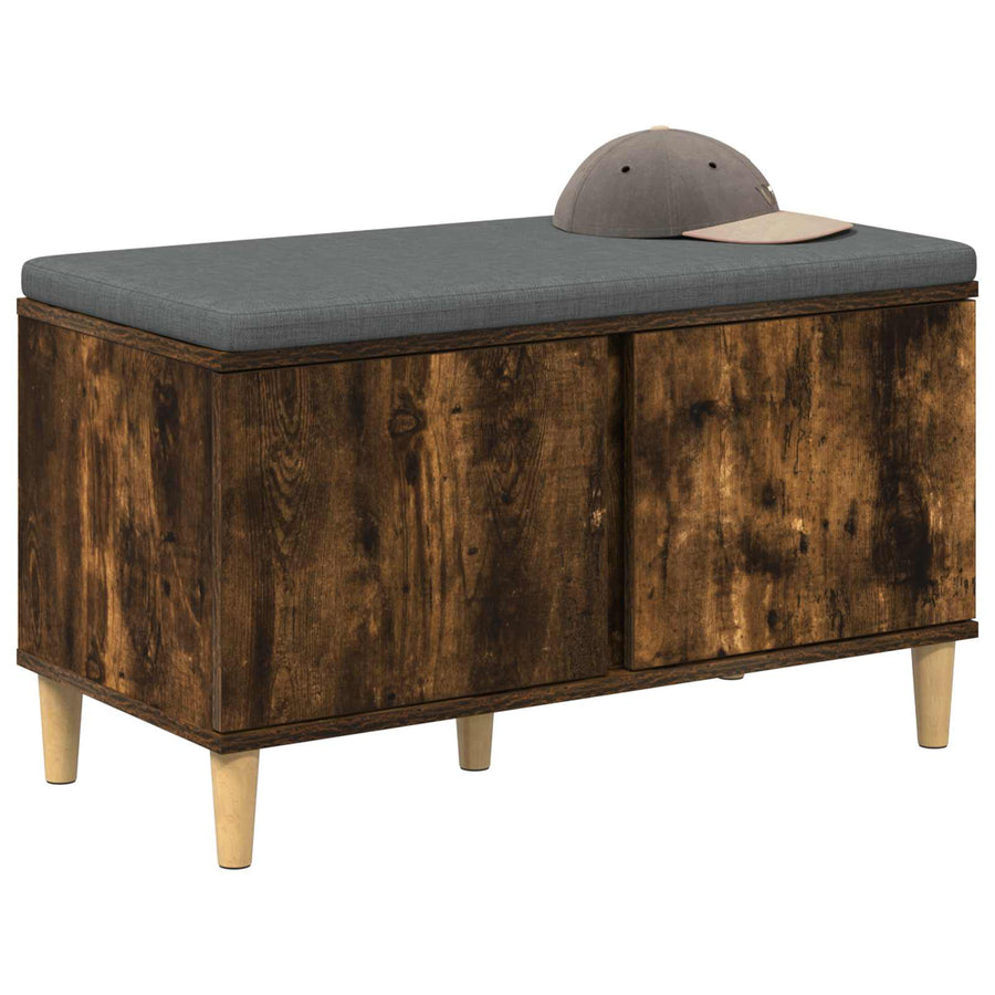 Halbank met kussen met opslag Gerookt eiken 60 x 38 x 46 cm