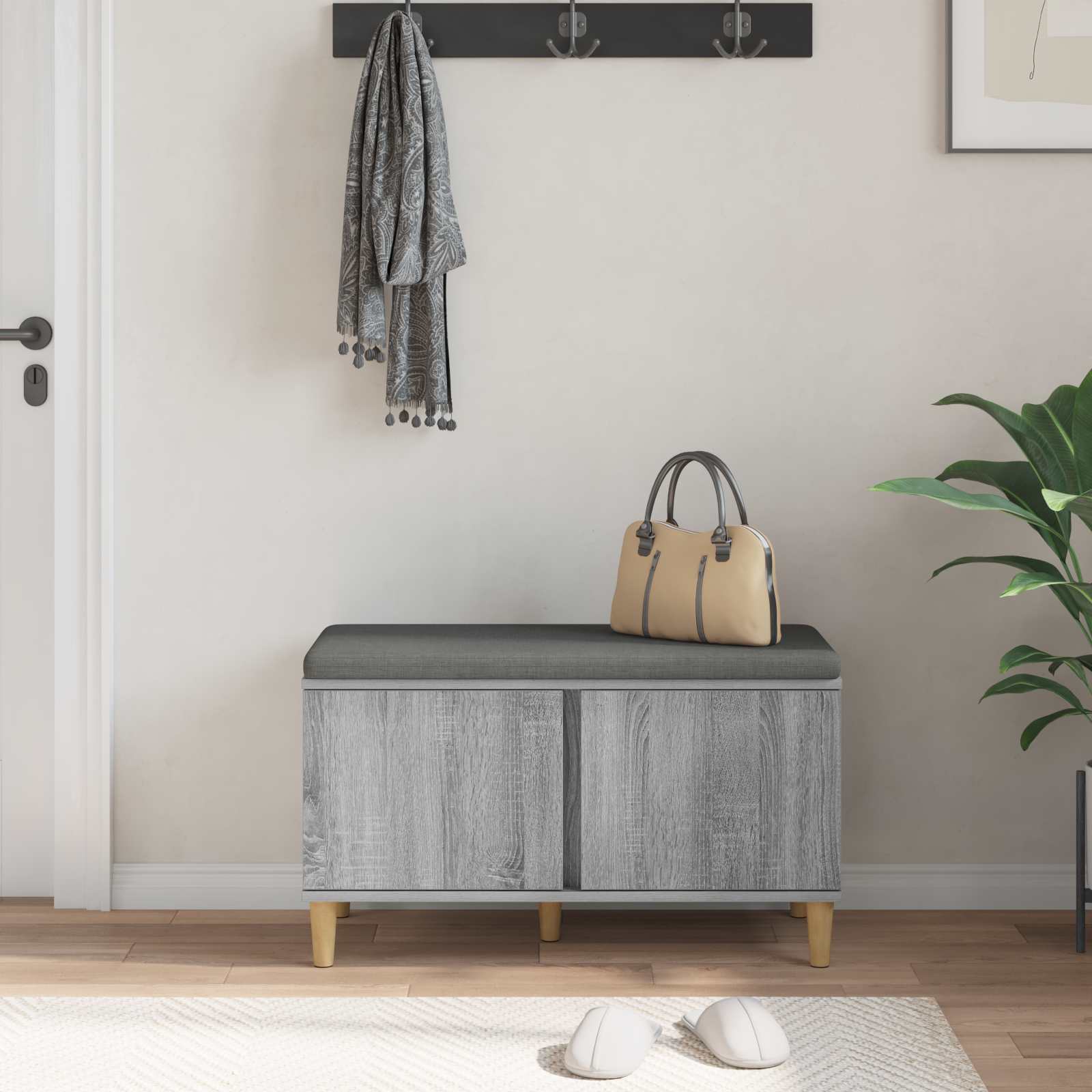 Halbank met kussen met opslag Grijs Sonoma 60 x 38 x 46 cm