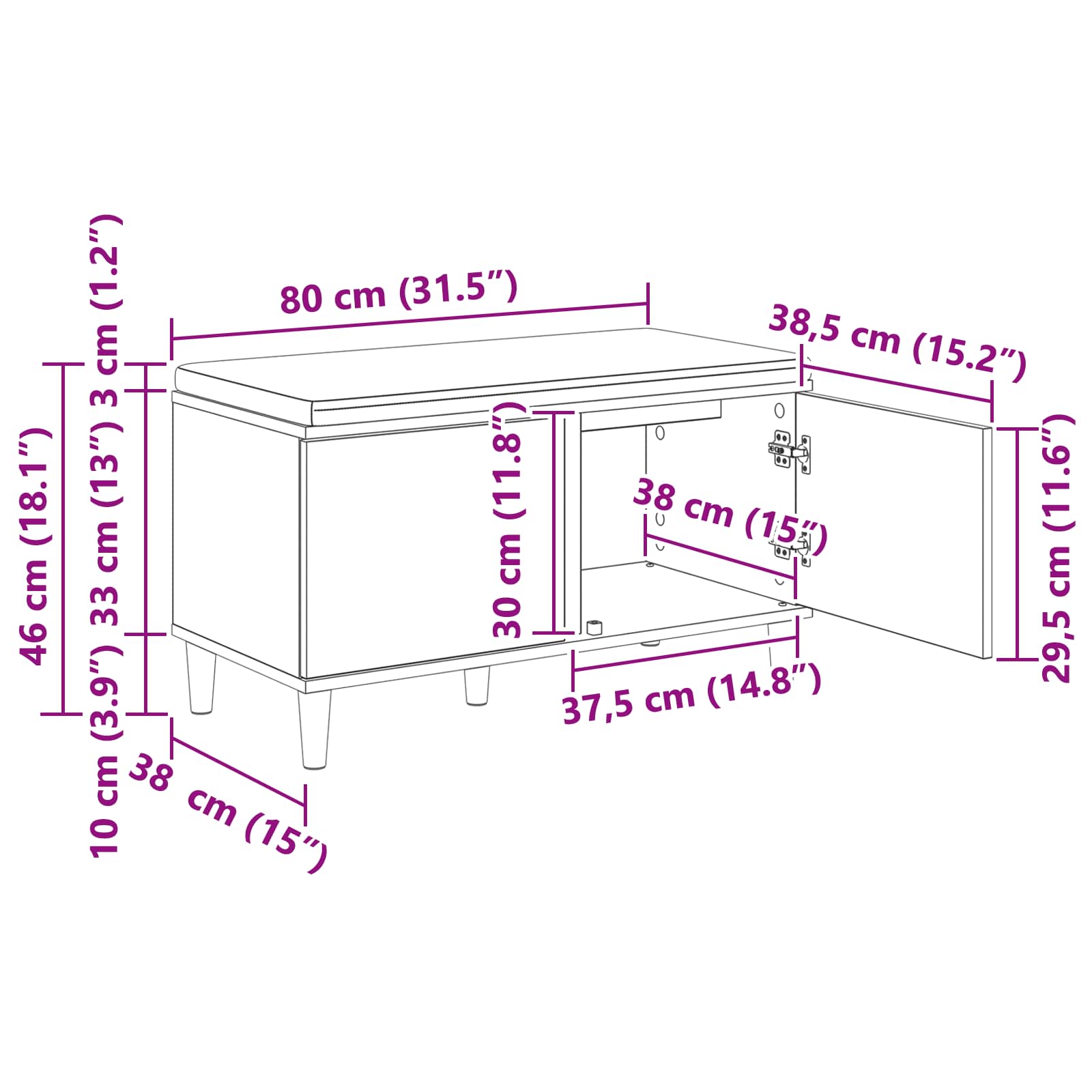 Halbank met kussen met opslag Artisan Eiken 60 x 38 x 46 cm