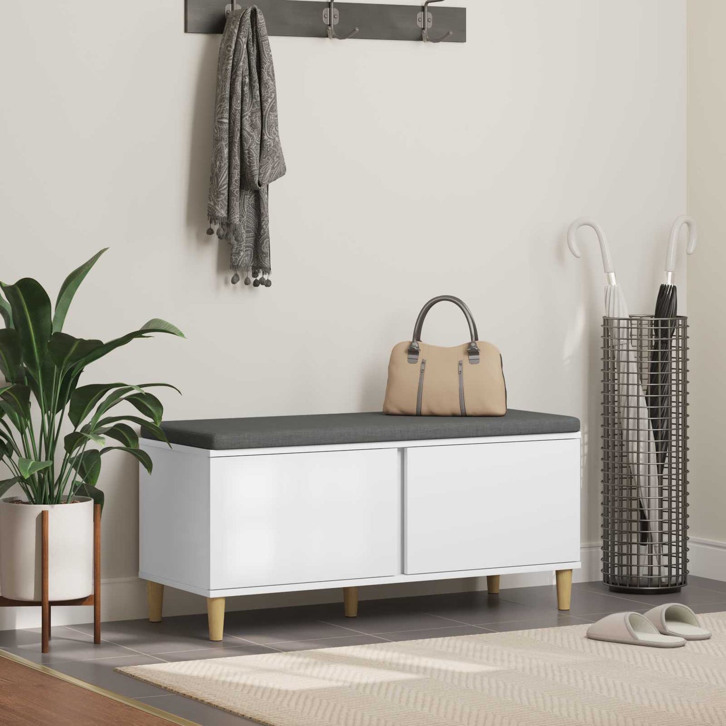 Halbank met kussen met opslag met de deur Wit 60 x 38 x 46 cm