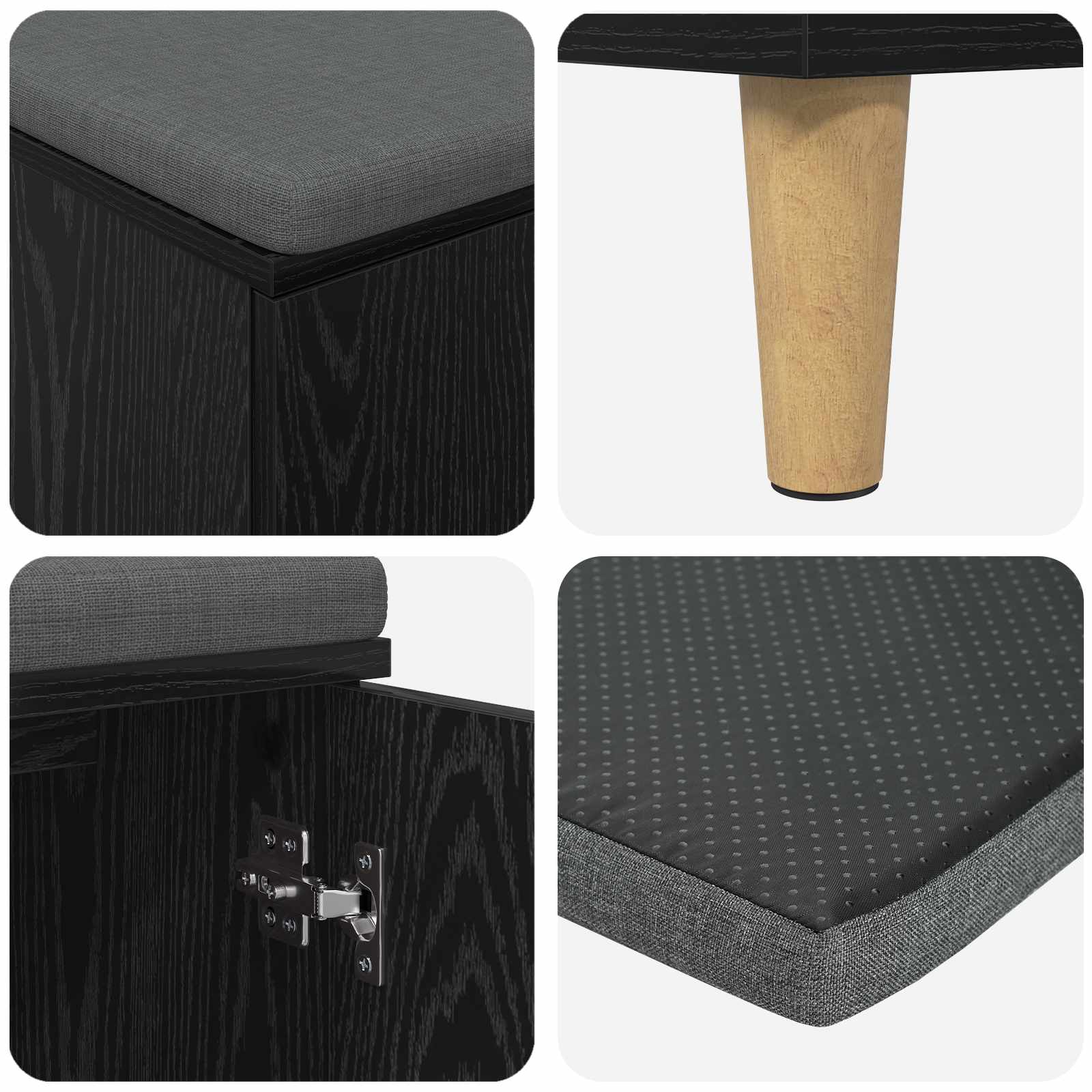 Halbank met kussen met opslag Zwart Eiken 60 x 38 x 46 cm