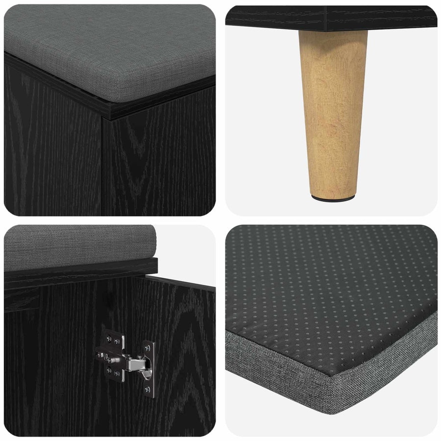 Halbank met kussen met opslag Zwart Eiken 60 x 38 x 46 cm
