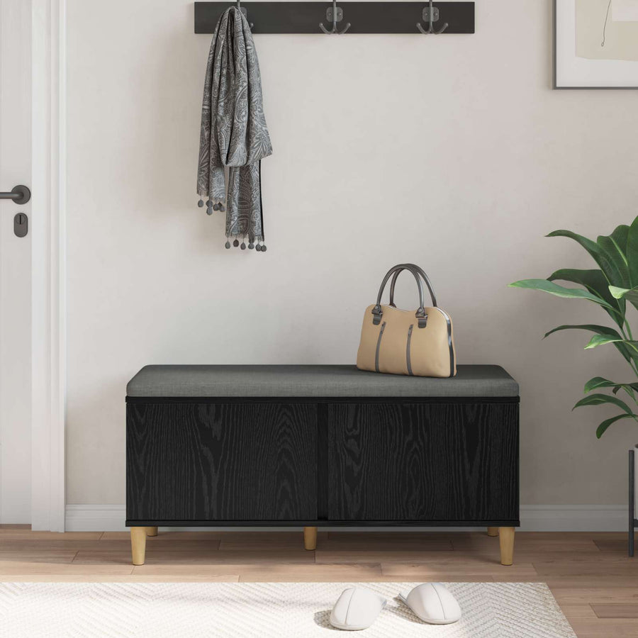 Halbank met kussen met opslag Zwart Eiken 60 x 38 x 46 cm