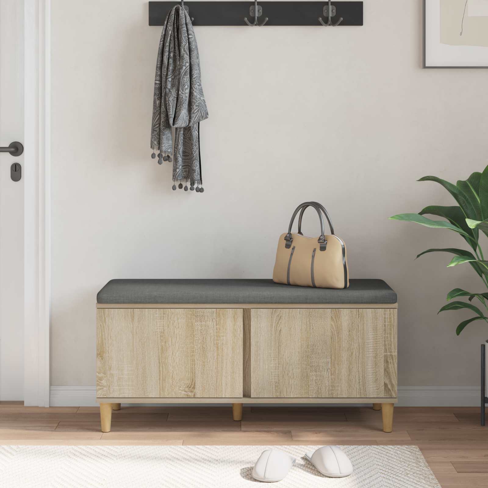 Halbank met kussen met opslag Sonoma Eiken 60 x 38 x 46 cm