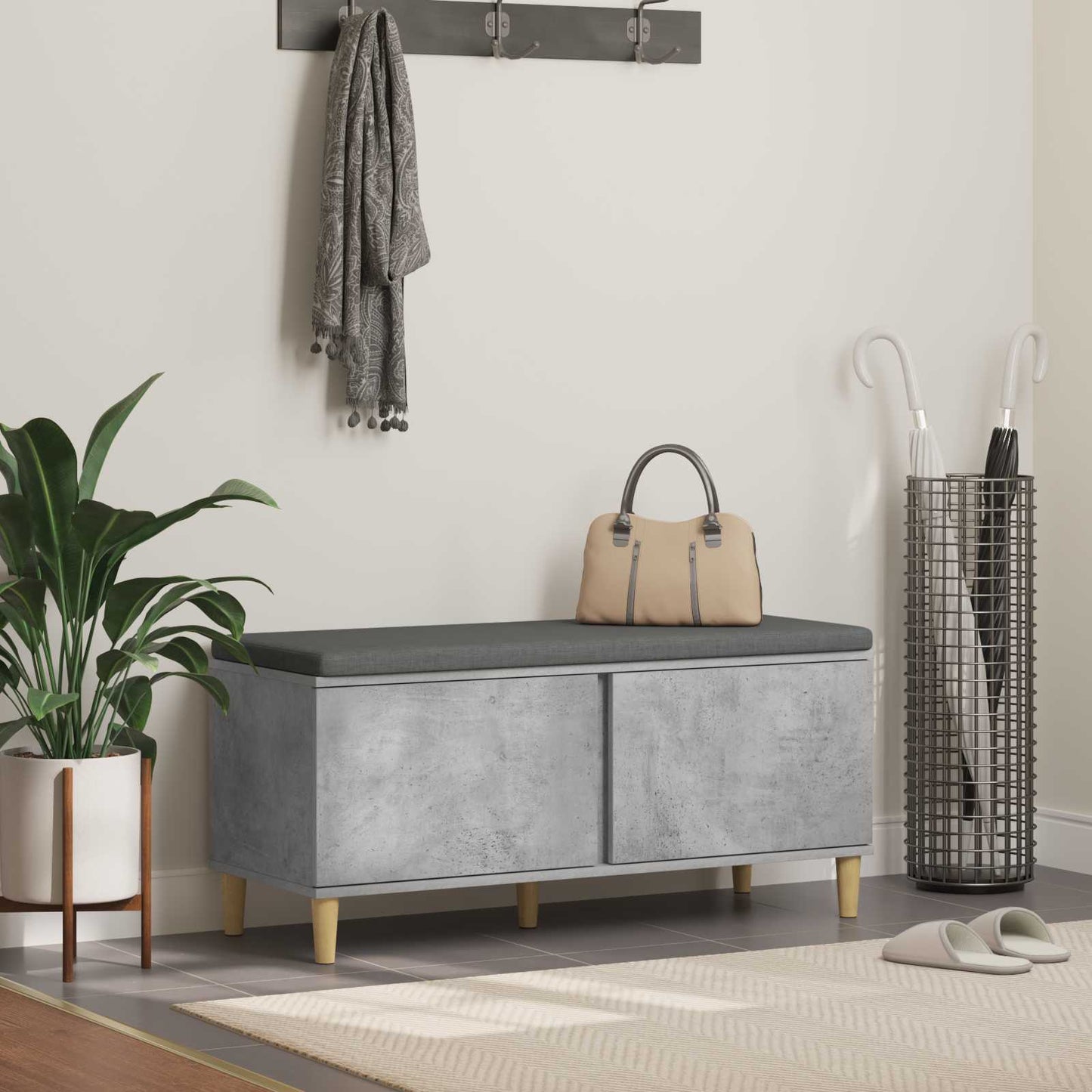 Halbank met kussen met opslag Beton Grijs 60 x 38 x 46 cm