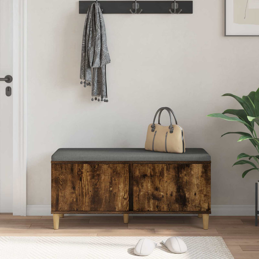 Halbank met kussen met opslag Gerookt eiken 60 x 38 x 46 cm