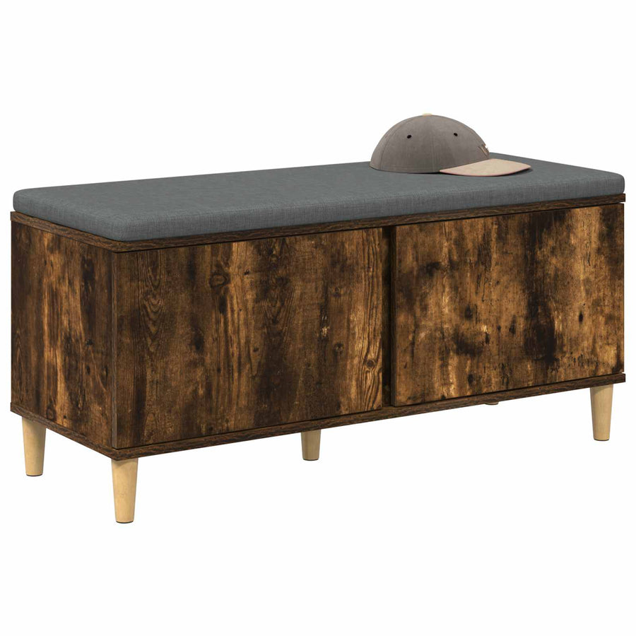 Halbank met kussen met opslag Gerookt eiken 60 x 38 x 46 cm