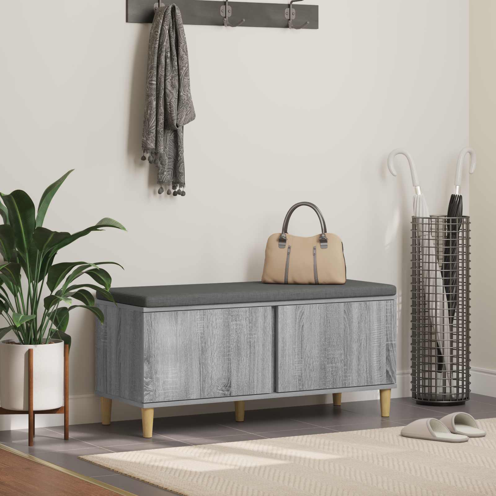 Halbank met kussen met opslag Grijs Sonoma 60 x 38 x 46 cm