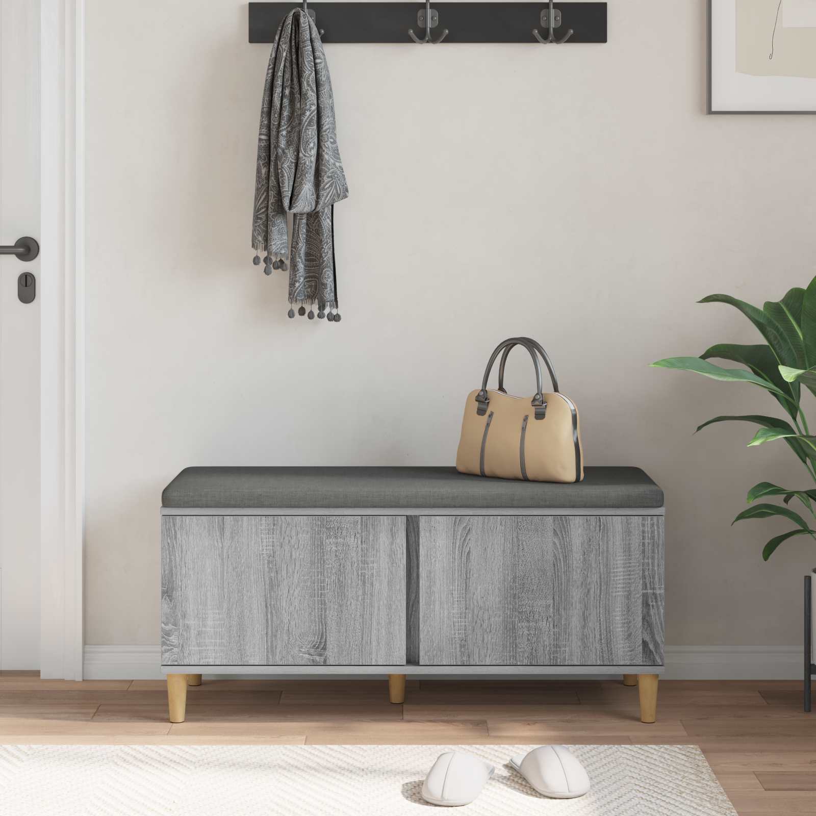 Halbank met kussen met opslag Grijs Sonoma 60 x 38 x 46 cm