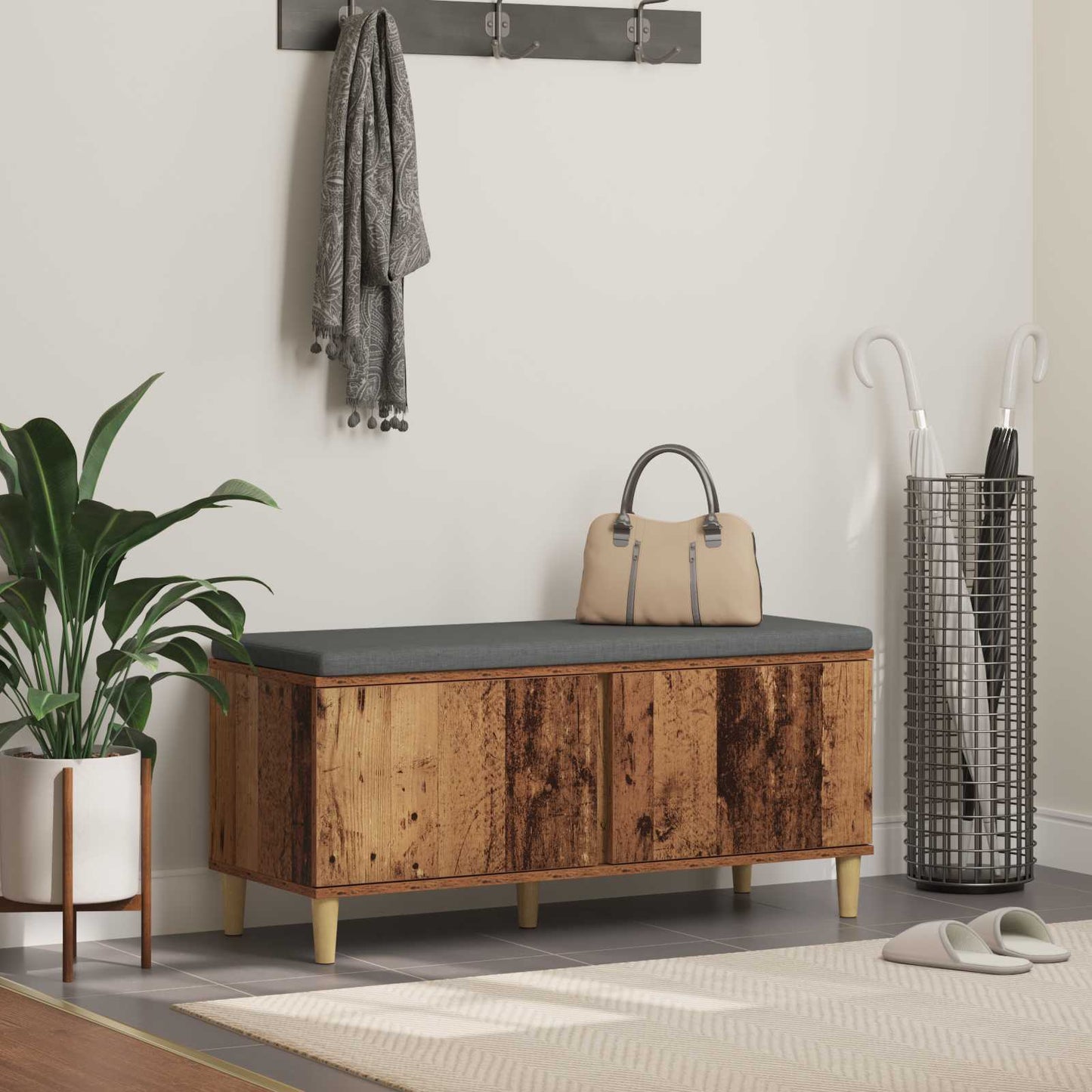 Halbank met kussen met opslag Oudhout 60 x 38 x 46 cm