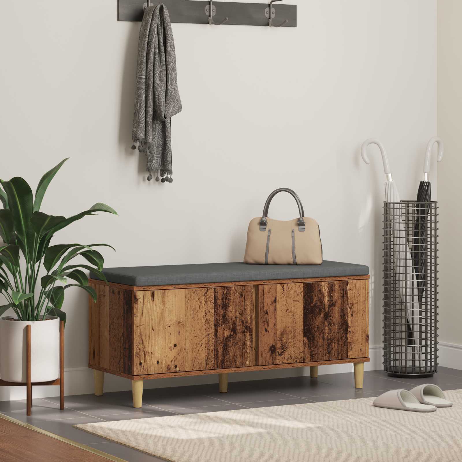 Halbank met kussen met opslag Oudhout 60 x 38 x 46 cm