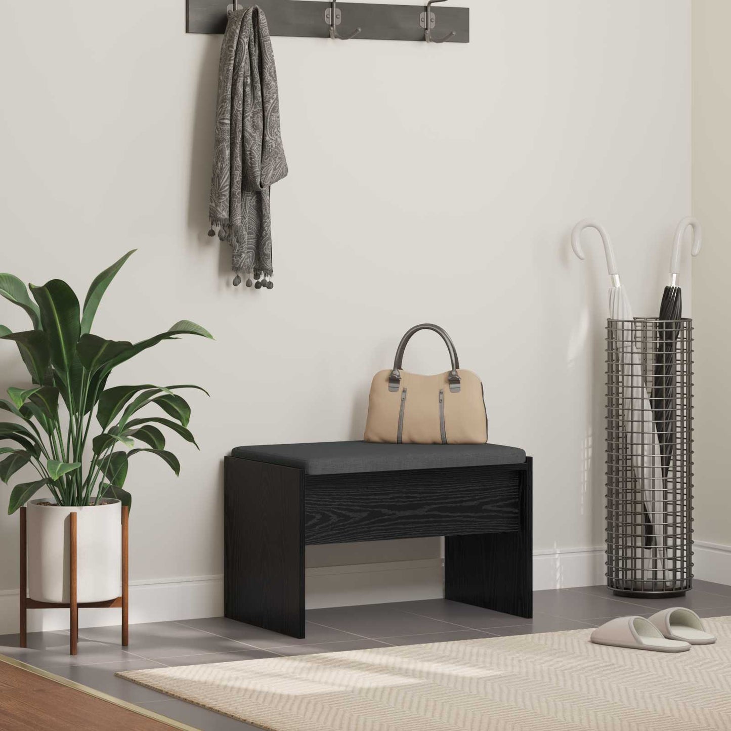Halbank met kussen Zwart Eiken 60 x 38 x 46 cm
