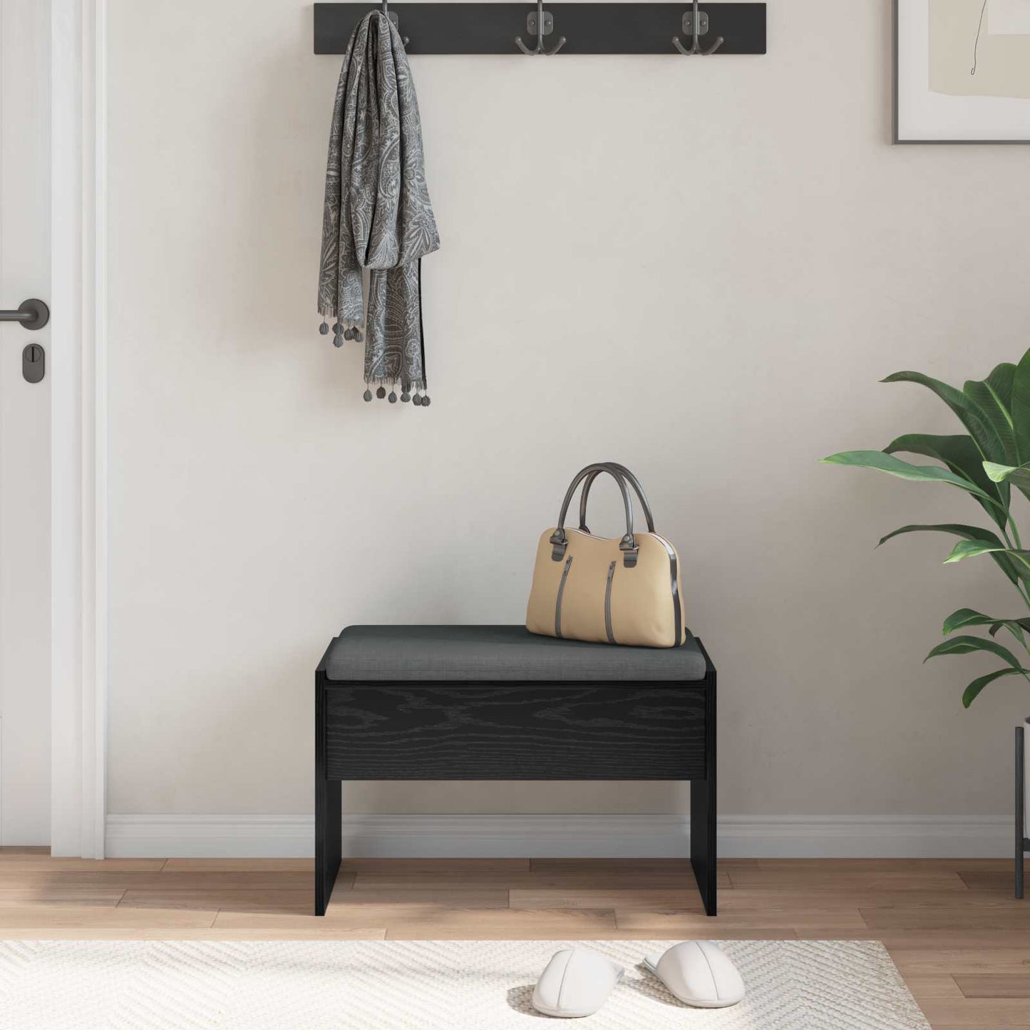 Halbank met kussen Zwart Eiken 60 x 38 x 46 cm