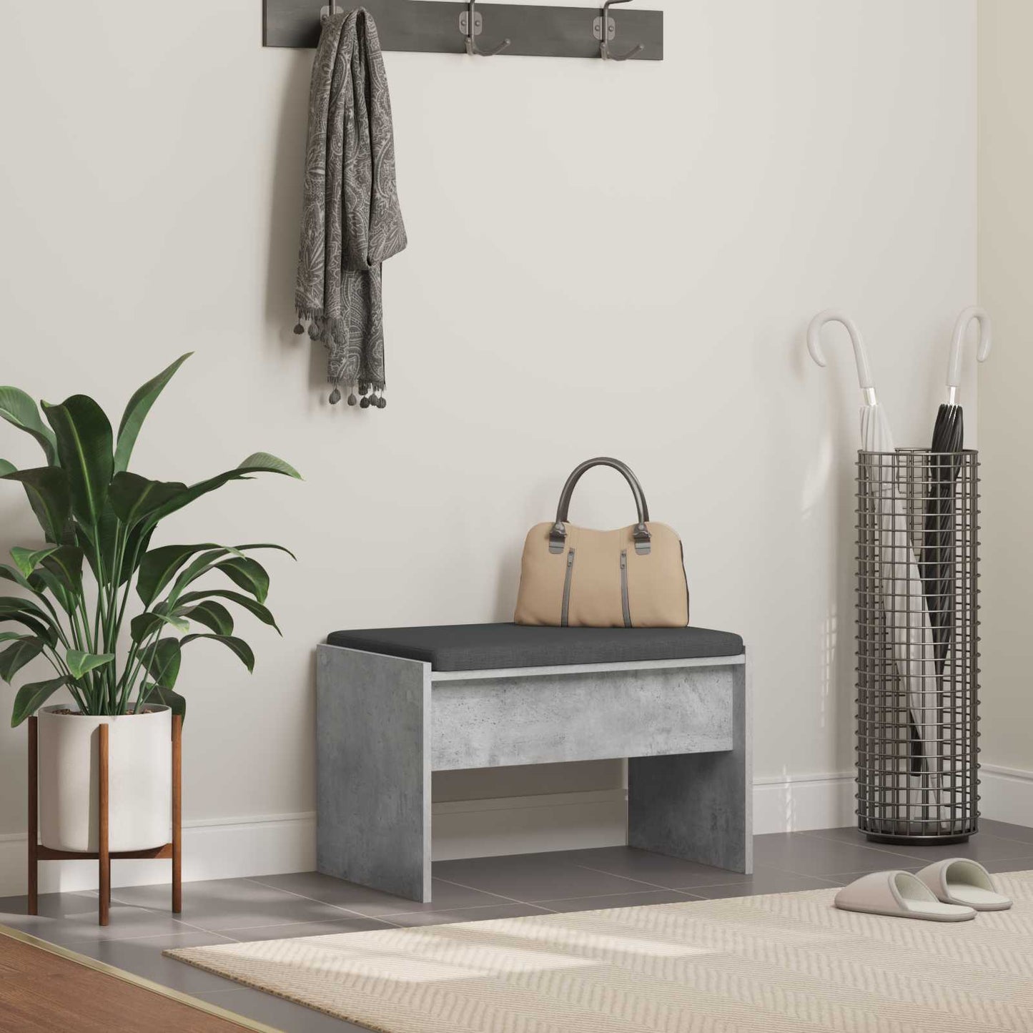 Halbank met kussen Beton Grijs 60 x 38 x 46 cm