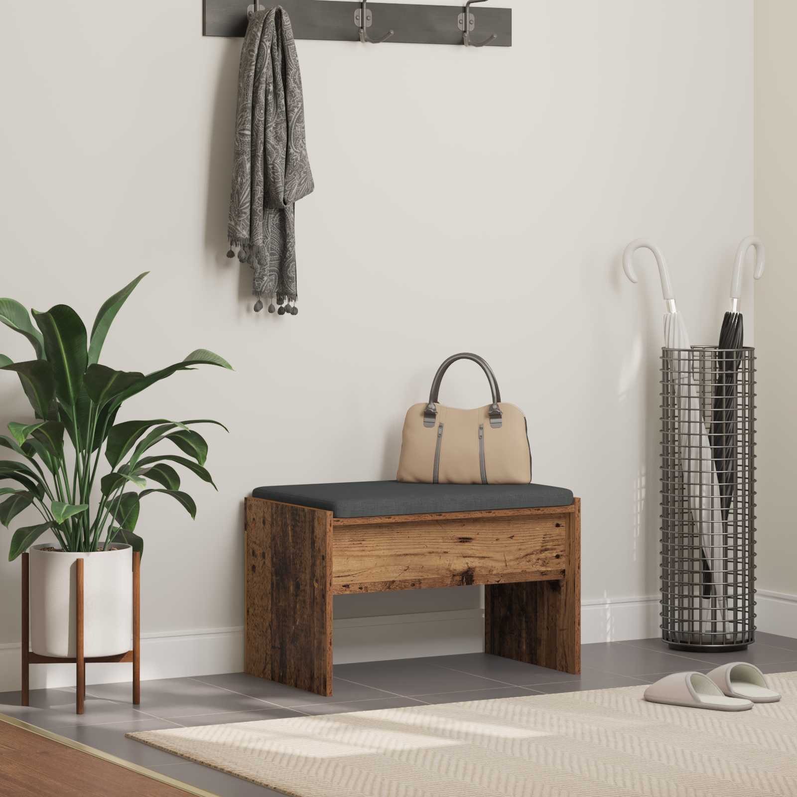 Halbank met kussen Oudhout 60 x 38 x 46 cm