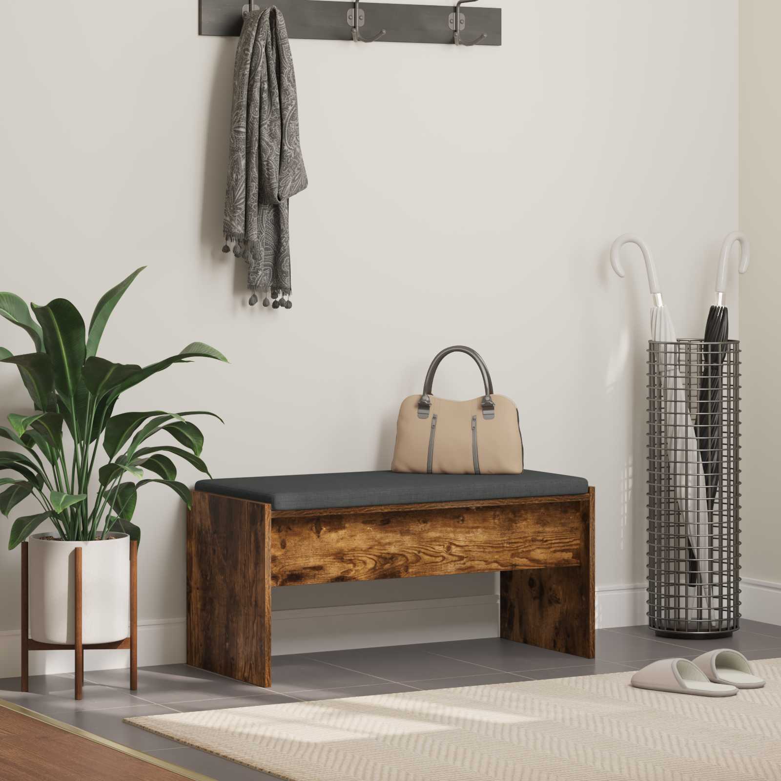 Halbank met kussen Gerookt eiken 80 x 38 x 46 cm