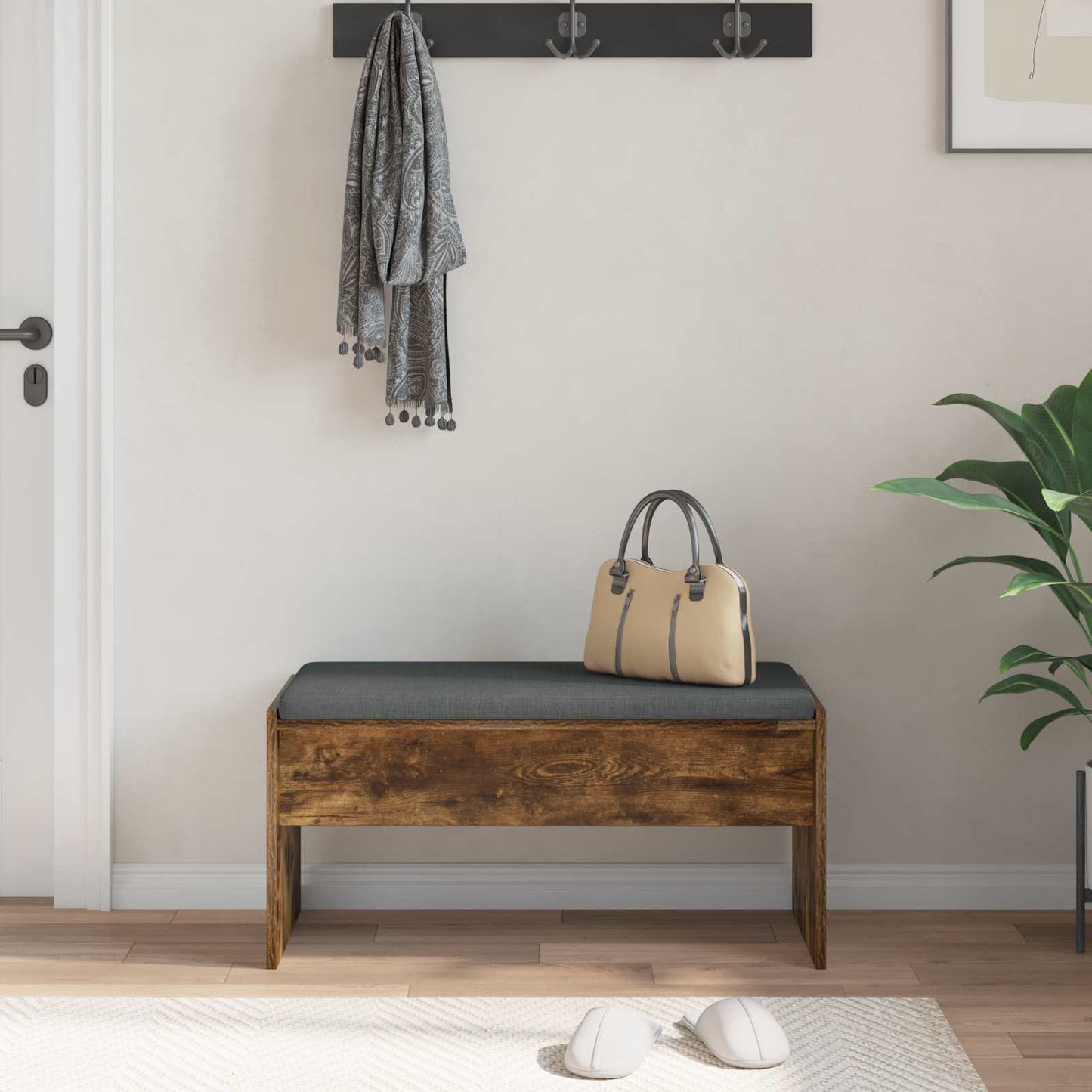 Halbank met kussen Gerookt eiken 80 x 38 x 46 cm