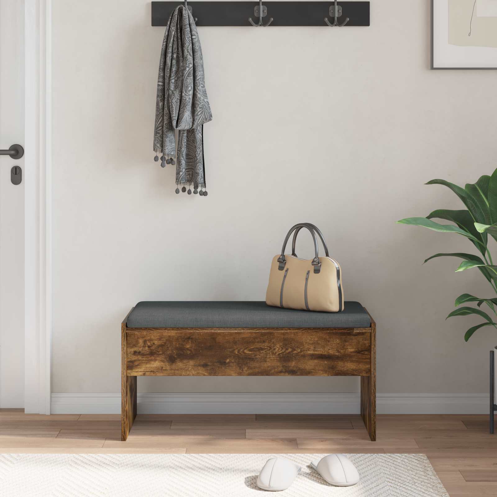 Halbank met kussen Gerookt eiken 80 x 38 x 46 cm
