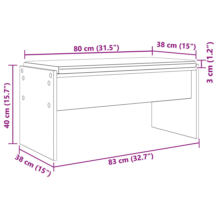 Halbank met kussen Gerookt eiken 80 x 38 x 46 cm