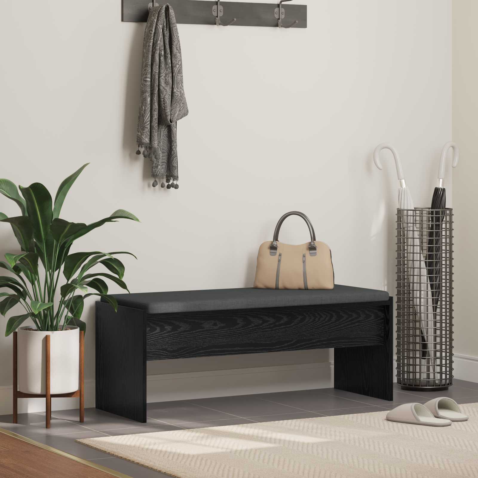 Halbank met kussen Zwart Eiken 100 x 38 x 46 cm