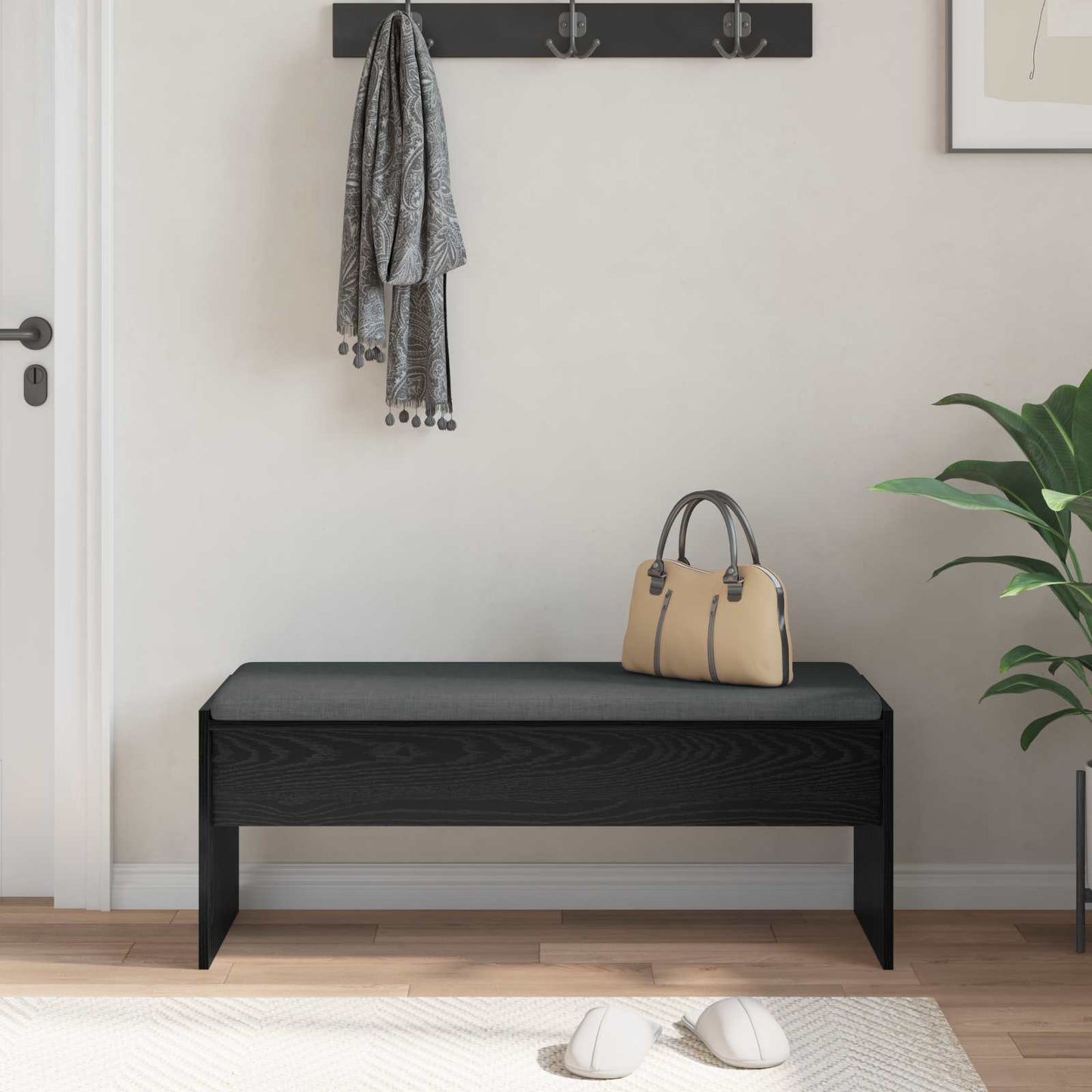 Halbank met kussen Zwart Eiken 100 x 38 x 46 cm