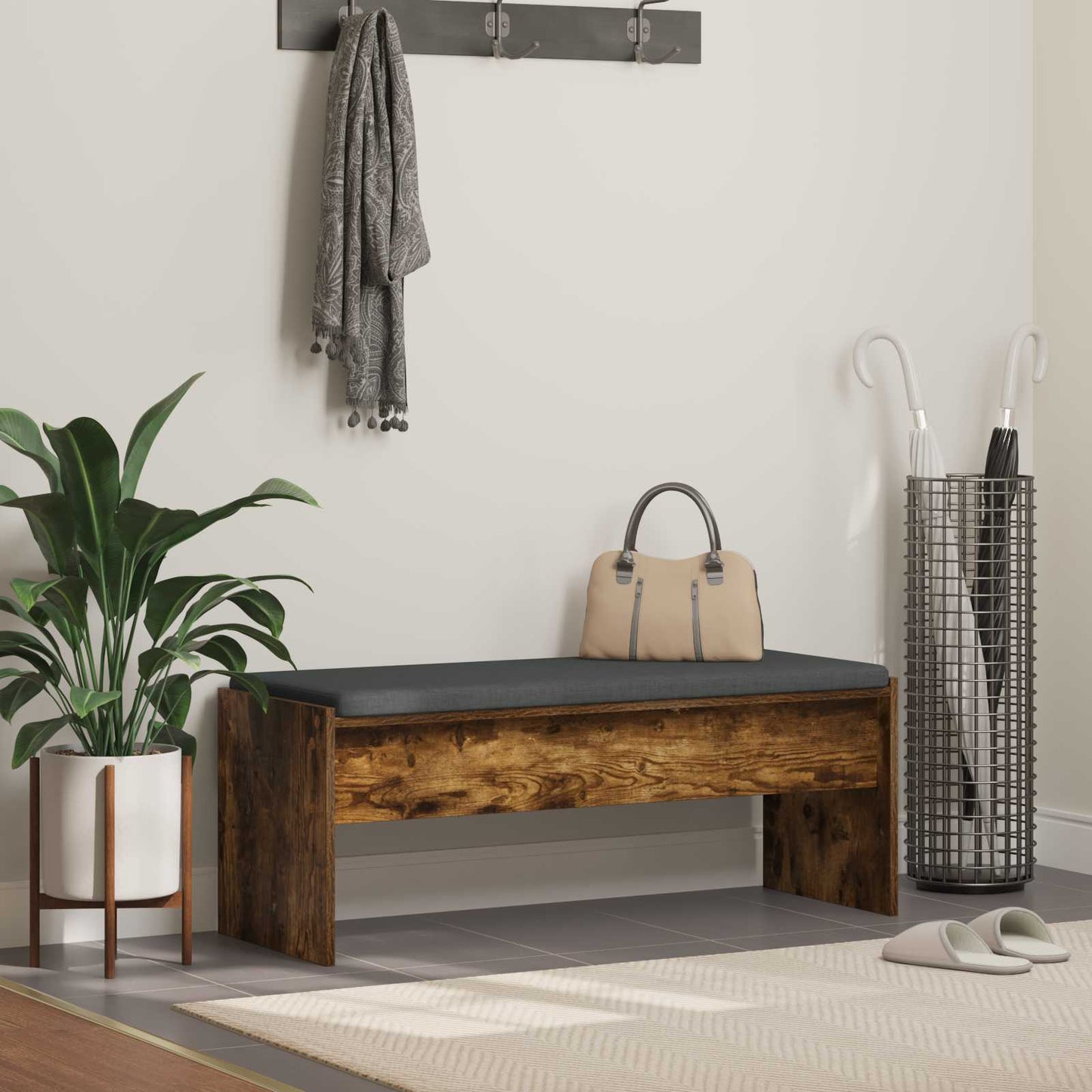 Halbank met kussen Gerookt eiken 100 x 38 x 46 cm