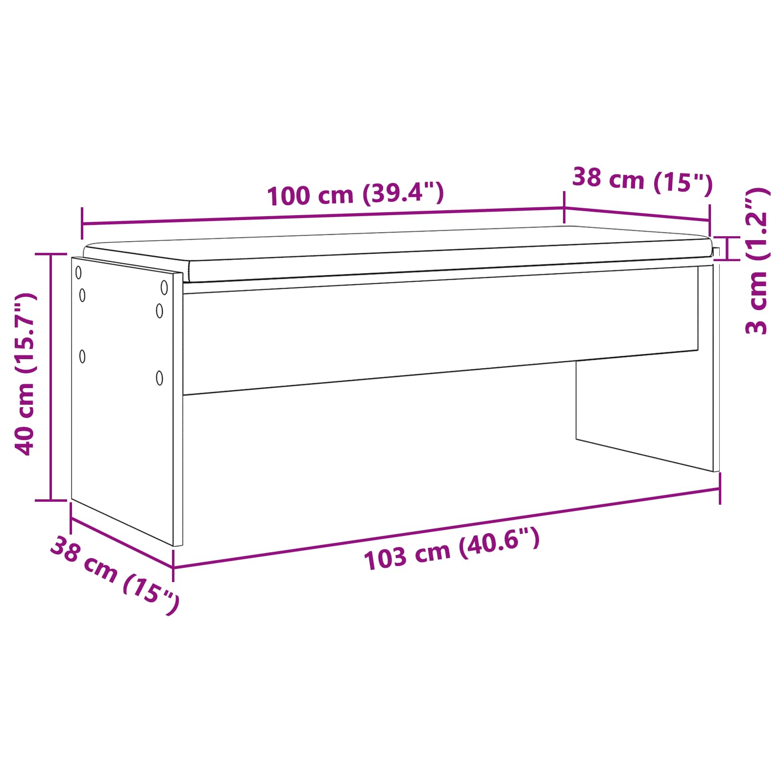 Halbank met kussen Grijs Sonoma 103 x 38 x 40 cm