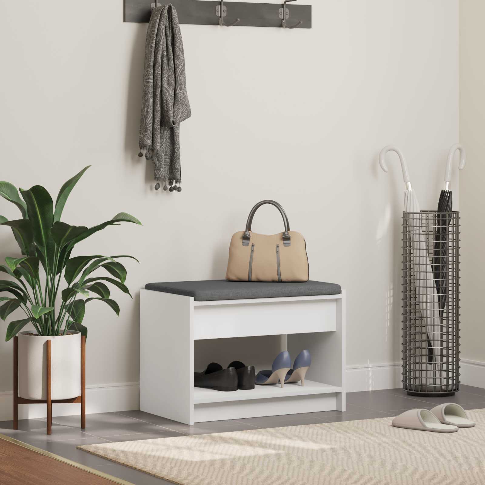 Halbank Wit 63 x 38 x 45 cm Geïndustrialiseerd hout en stof