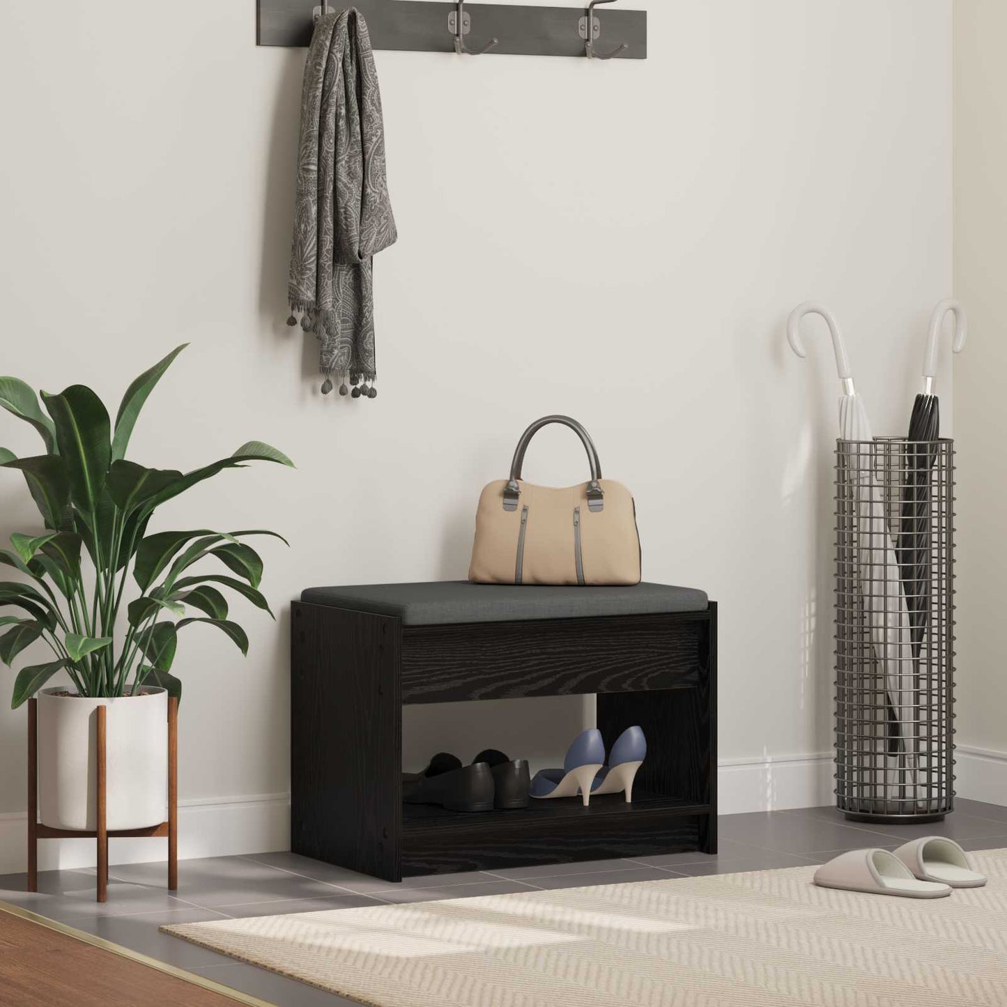 Halbank met kussen met plank Zwarte Eik 63 x 38 x 45 cm