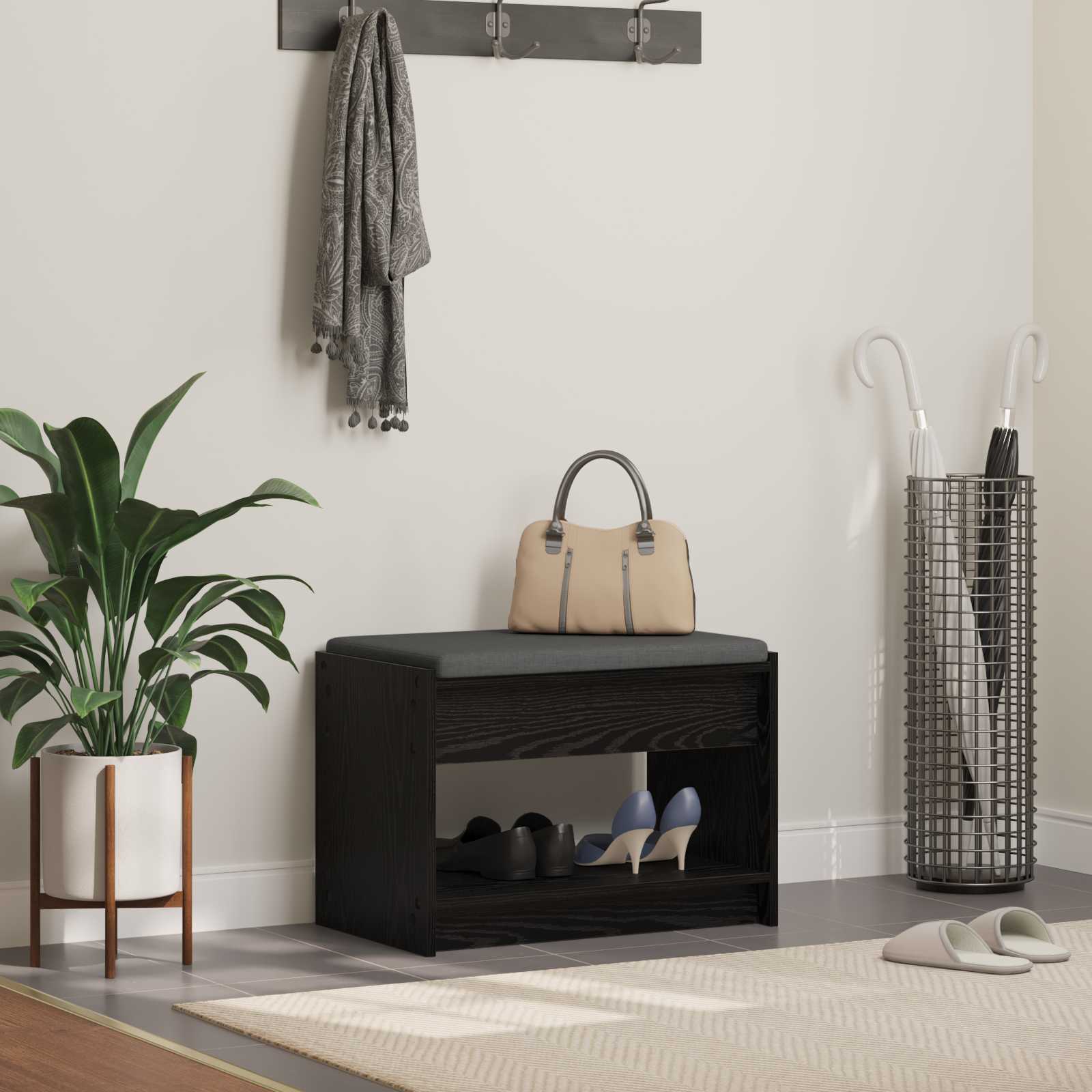 Halbank met kussen met plank Zwarte Eik 63 x 38 x 45 cm