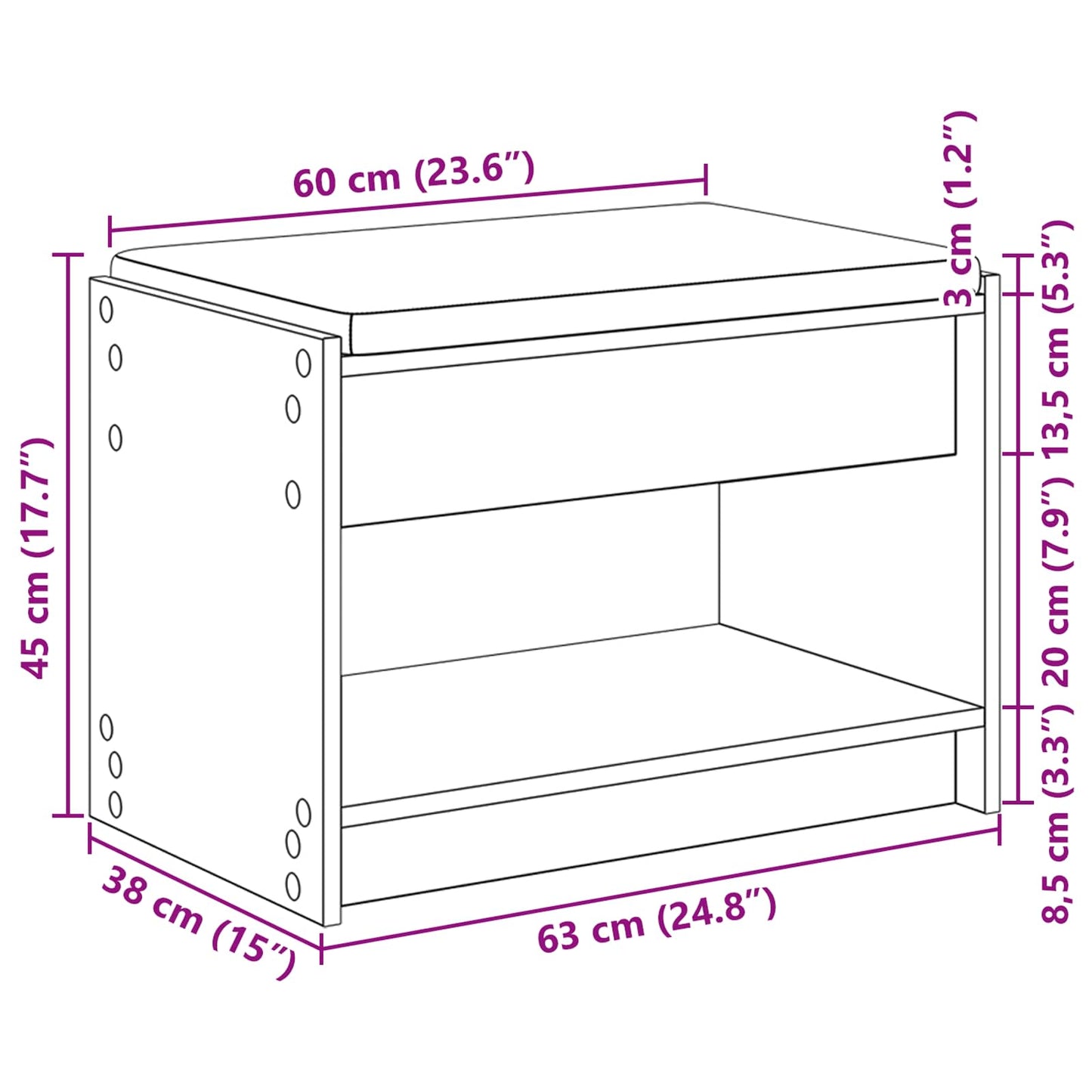 Halbank met kussen met plank Sonoma Eiken 63 x 38 x 45 cm