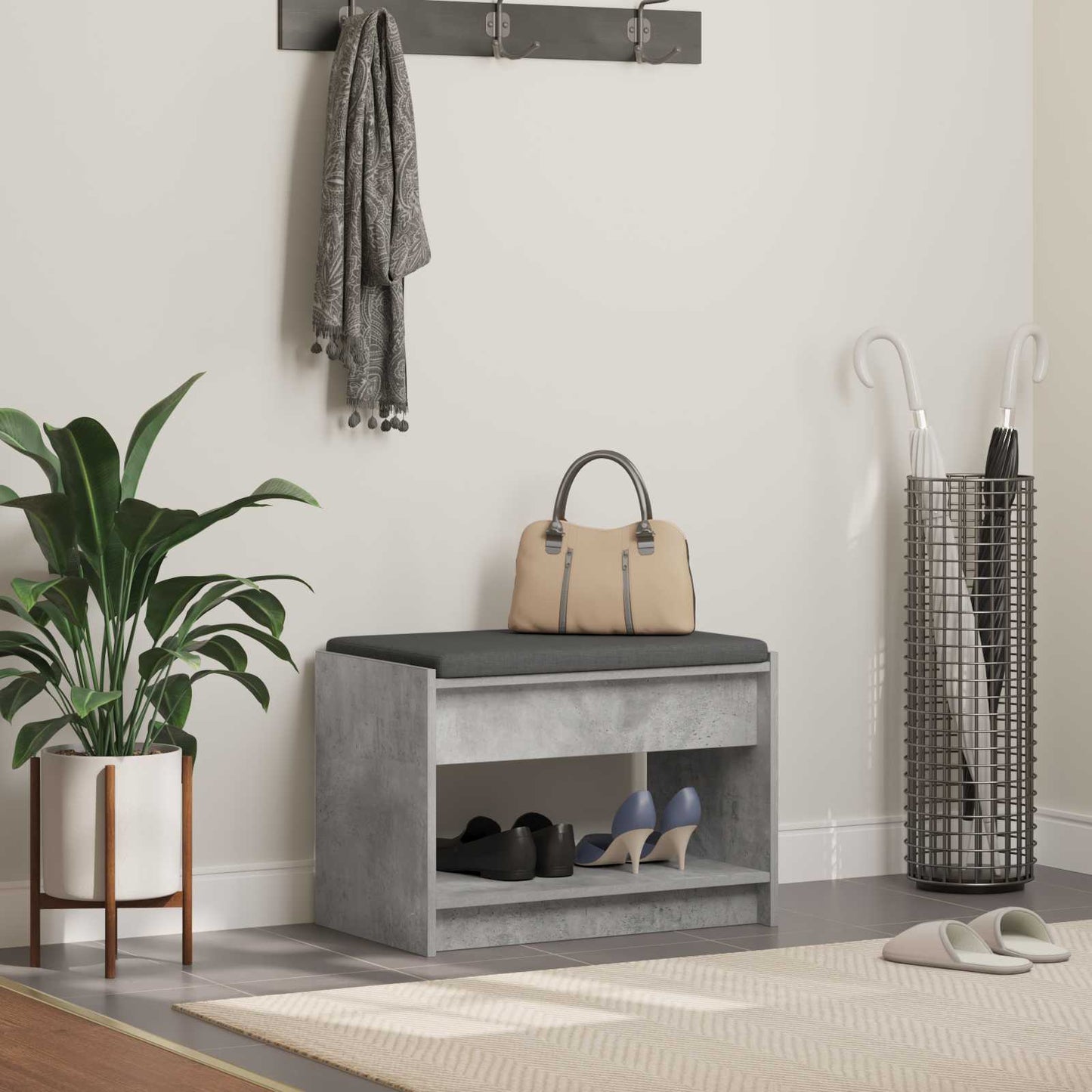 Halbank met kussen met plank Beton Grijs 63 x 38 x 45 cm