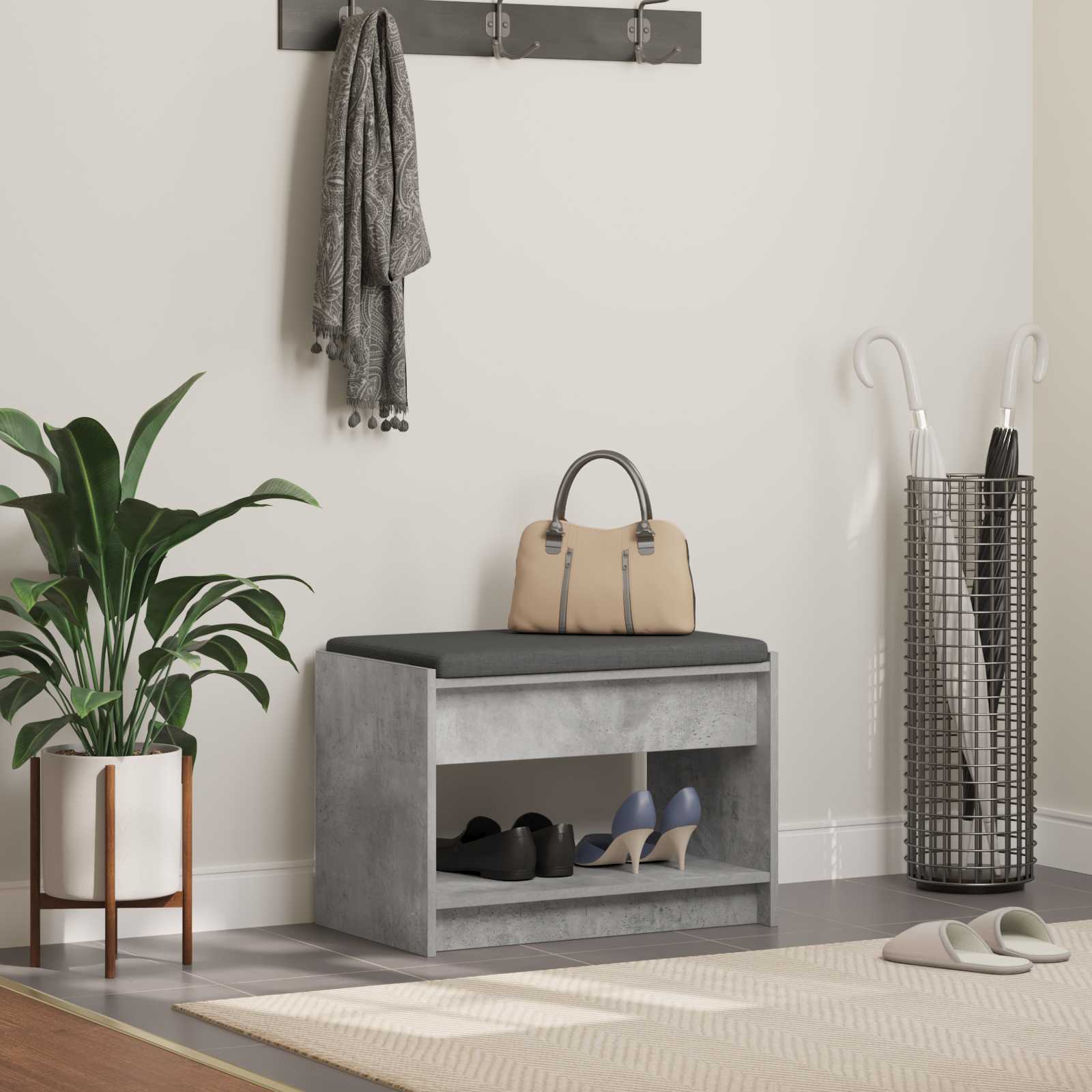 Halbank met kussen met plank Beton Grijs 63 x 38 x 45 cm