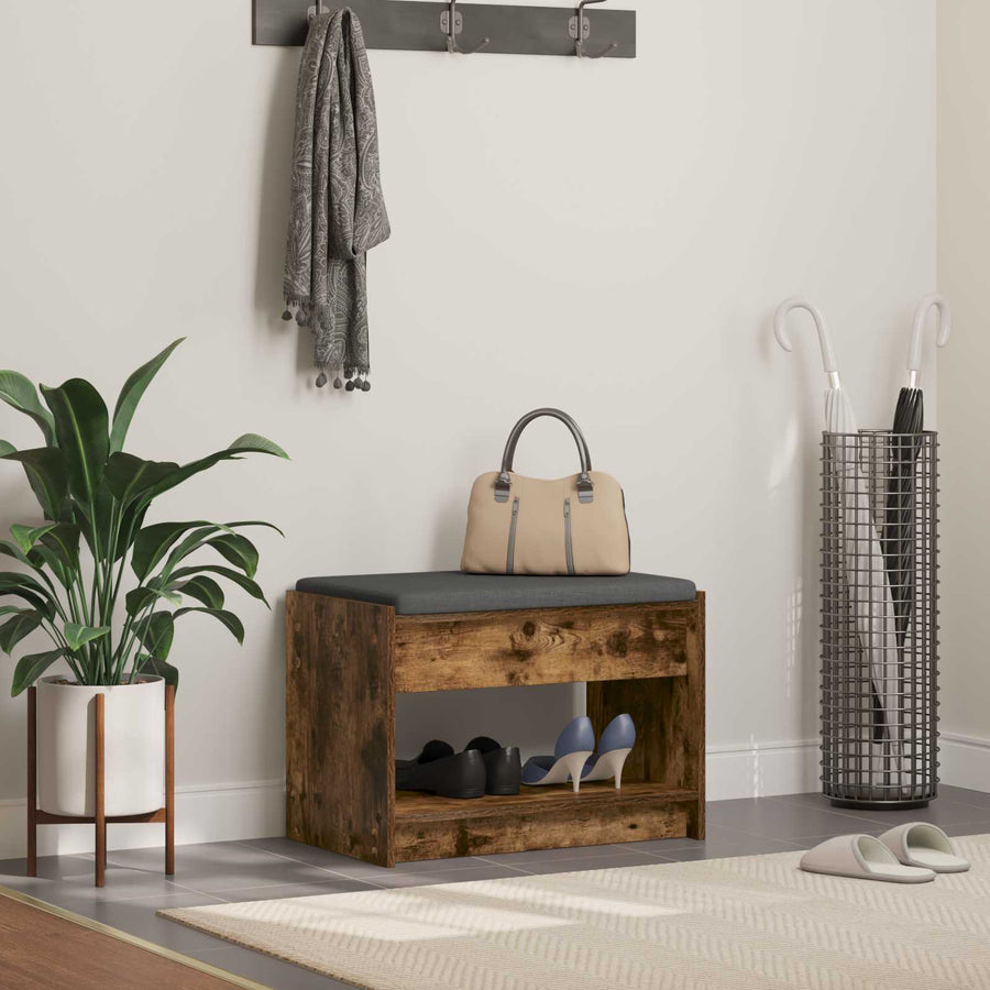 Halbank met kussen met plank Gerookte Eik 63 x 38 x 45 cm