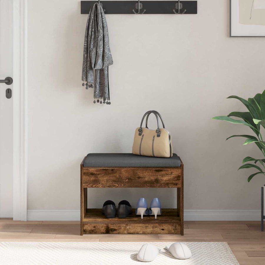 Halbank met kussen met plank Gerookte Eik 63 x 38 x 45 cm
