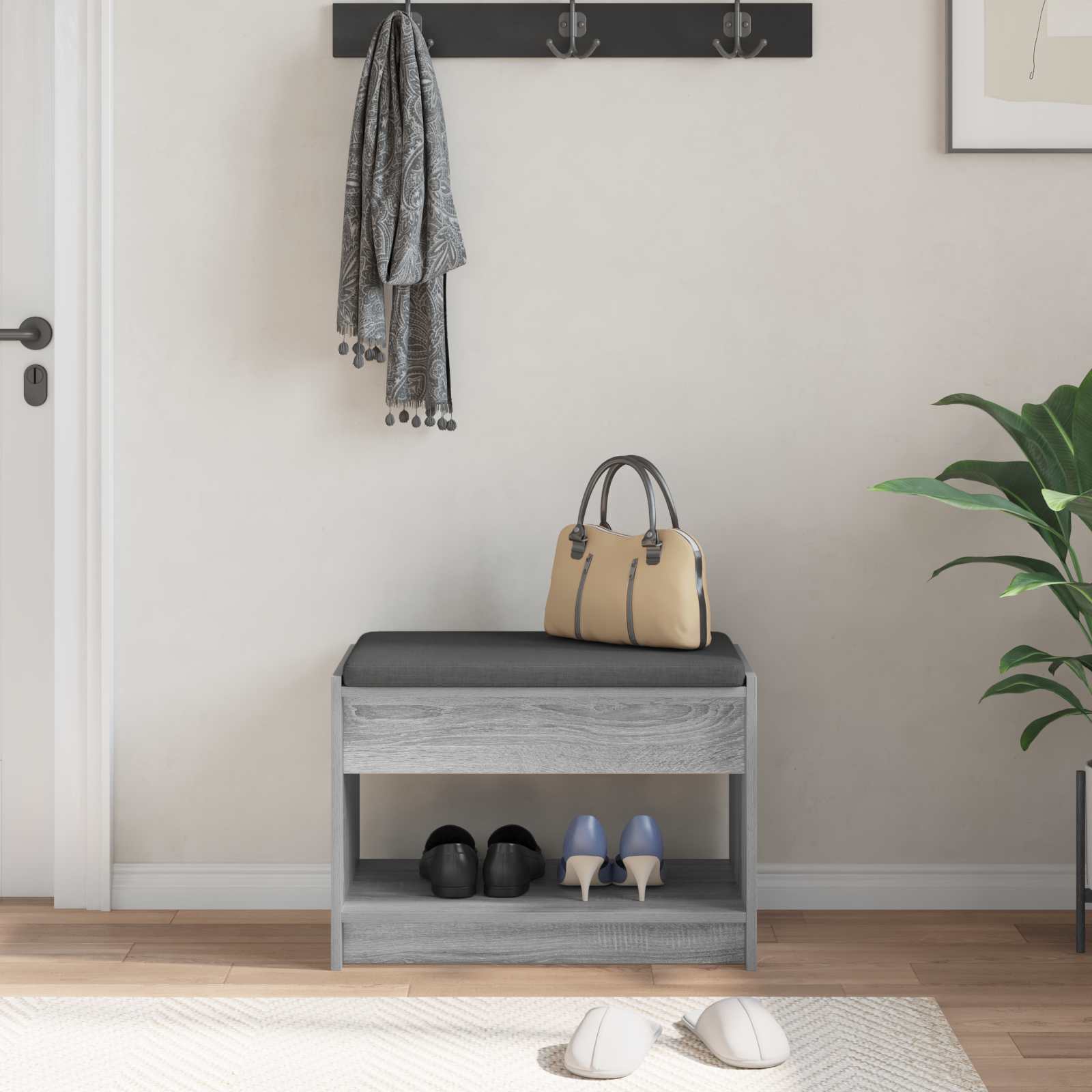 Halbank met kussen met plank Grijze Sonoma 63 x 38 x 45 cm