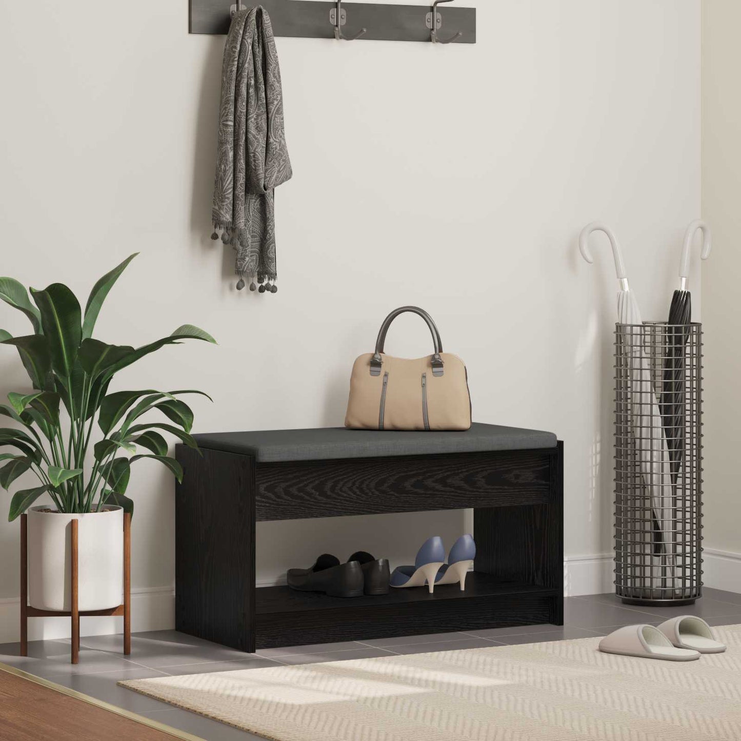 Halbank met kussen met plank Zwarte Eik 83 x 38 x 45 cm