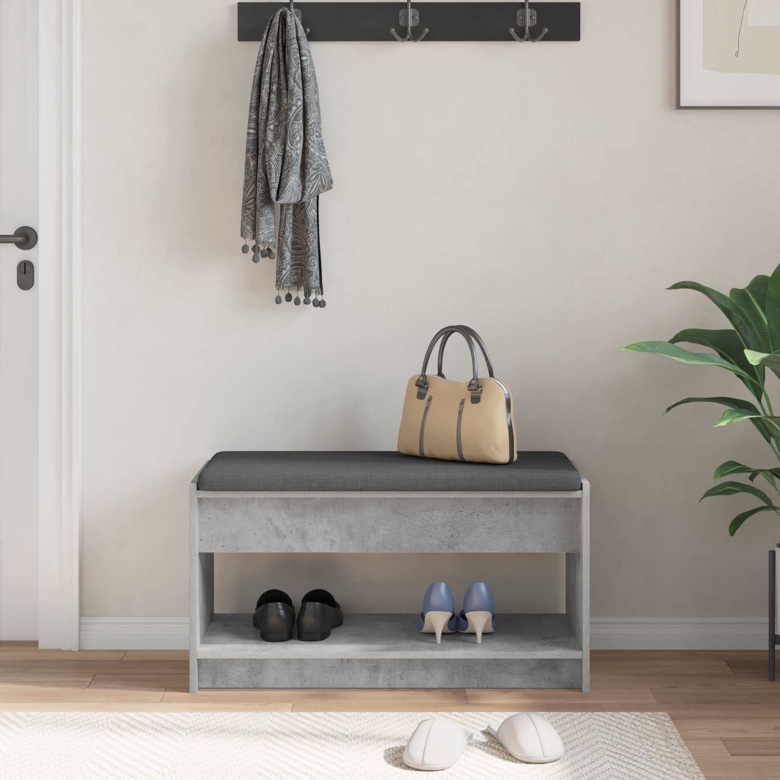 Halbank met kussen met plank Beton Grijs 83 x 38 x 45 cm