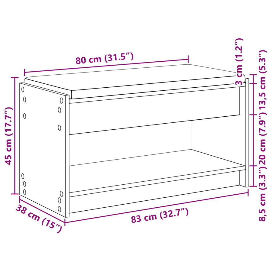 Halbank met kussen met plank Beton Grijs 83 x 38 x 45 cm